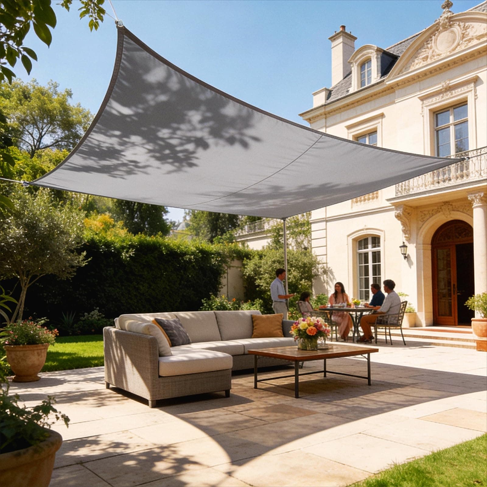 HAIKUS Tenda a Vela Impermeabile Quadrata 4x4 m, Protezione Raggi UV 98%, Telo Vela Ombreggiante Rettangolare 400x400 cm, Tenda da Sole per Esterno, Giardino Terrazzo, Grigio Chiaro