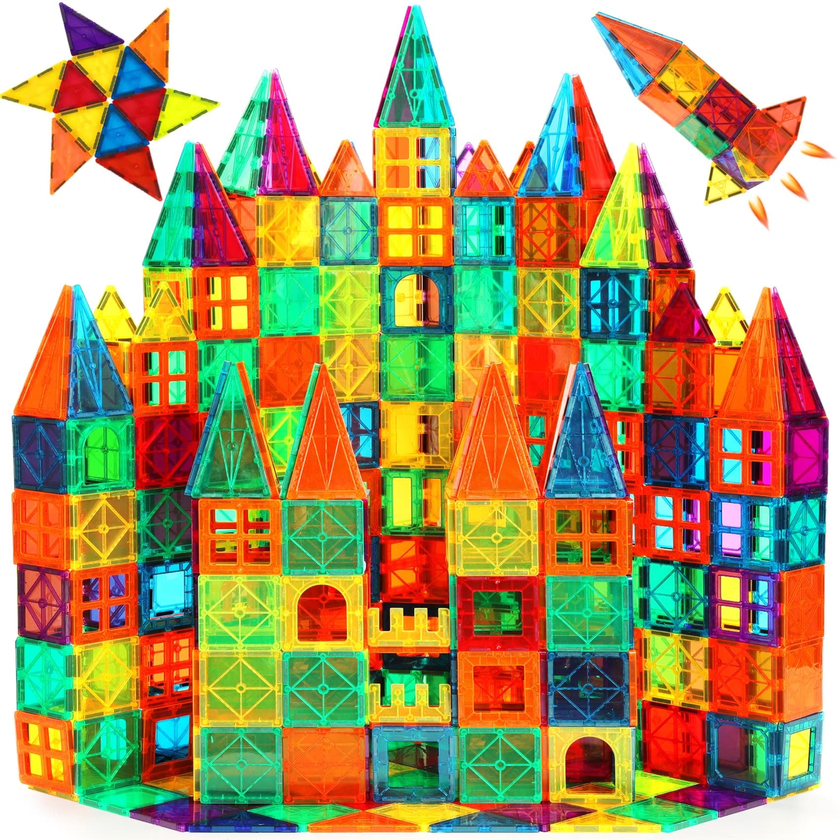 FNJO Tuiles Magnétiques 110 Pièces - Blocs de Construction Magnétiques, Jeu Éducatif STEM Montessori pour Enfants 3-9 Ans - Cadeau Garçons/Filles (Maternelle, Classe)