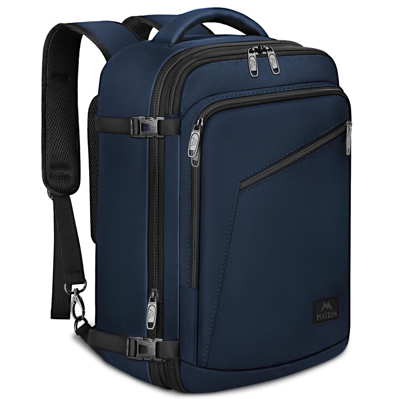 MATEIN Mochila Cabina 40x30x20 para Vueling, Mochila Viaje Cabina Avion 40x30x20 Hombres y Mujeres, Equipaje de Mano Expansible de Gran Capacidad para Viajes, Negocios, Trabajo, Universidad, Azul