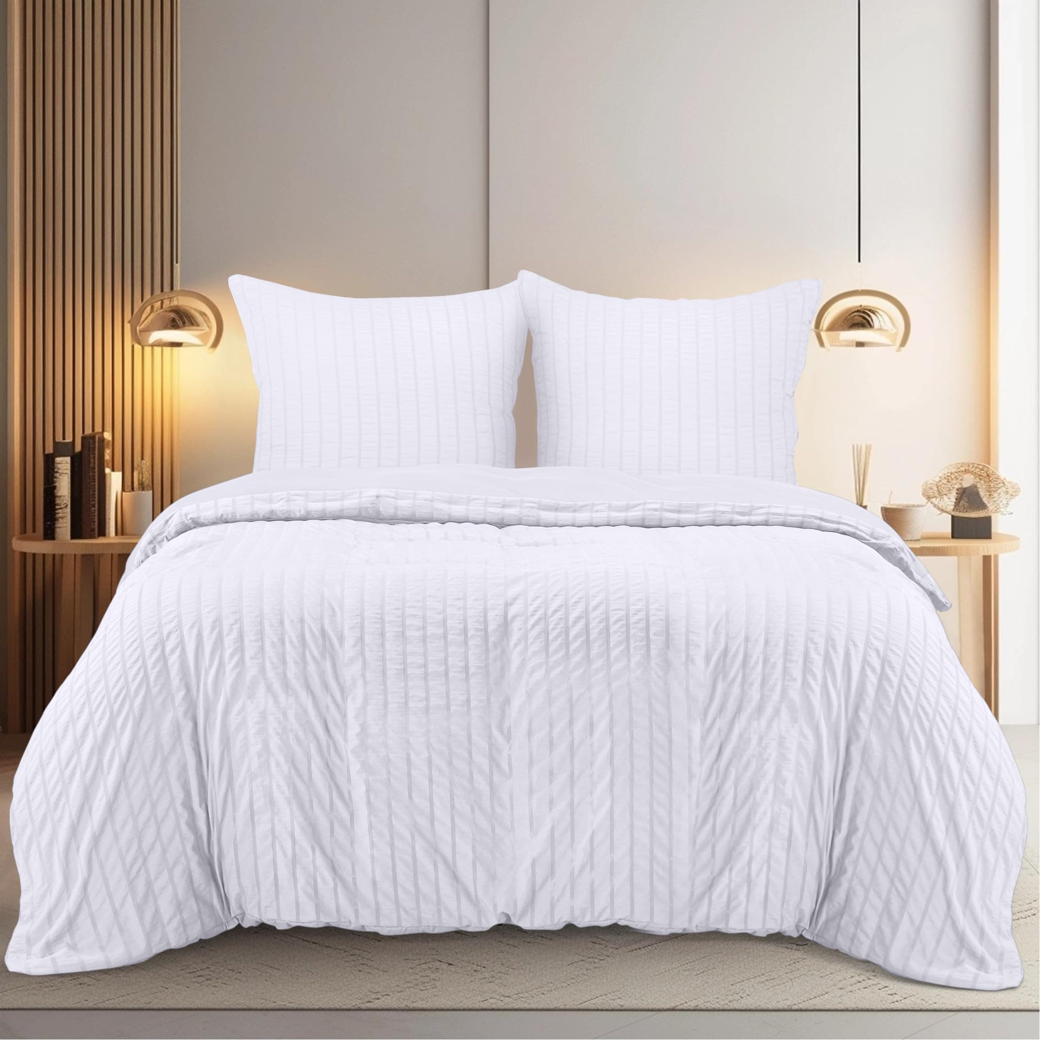 Utopia Bedding Seersucker Housse de Couettet 220x240 cm avec 2 Taies d'oreiller 65x65 cm (Blanc) - Parure de lit 220x240 cm - Ensembles de Housses de Couette en Microfibre brossée Douce