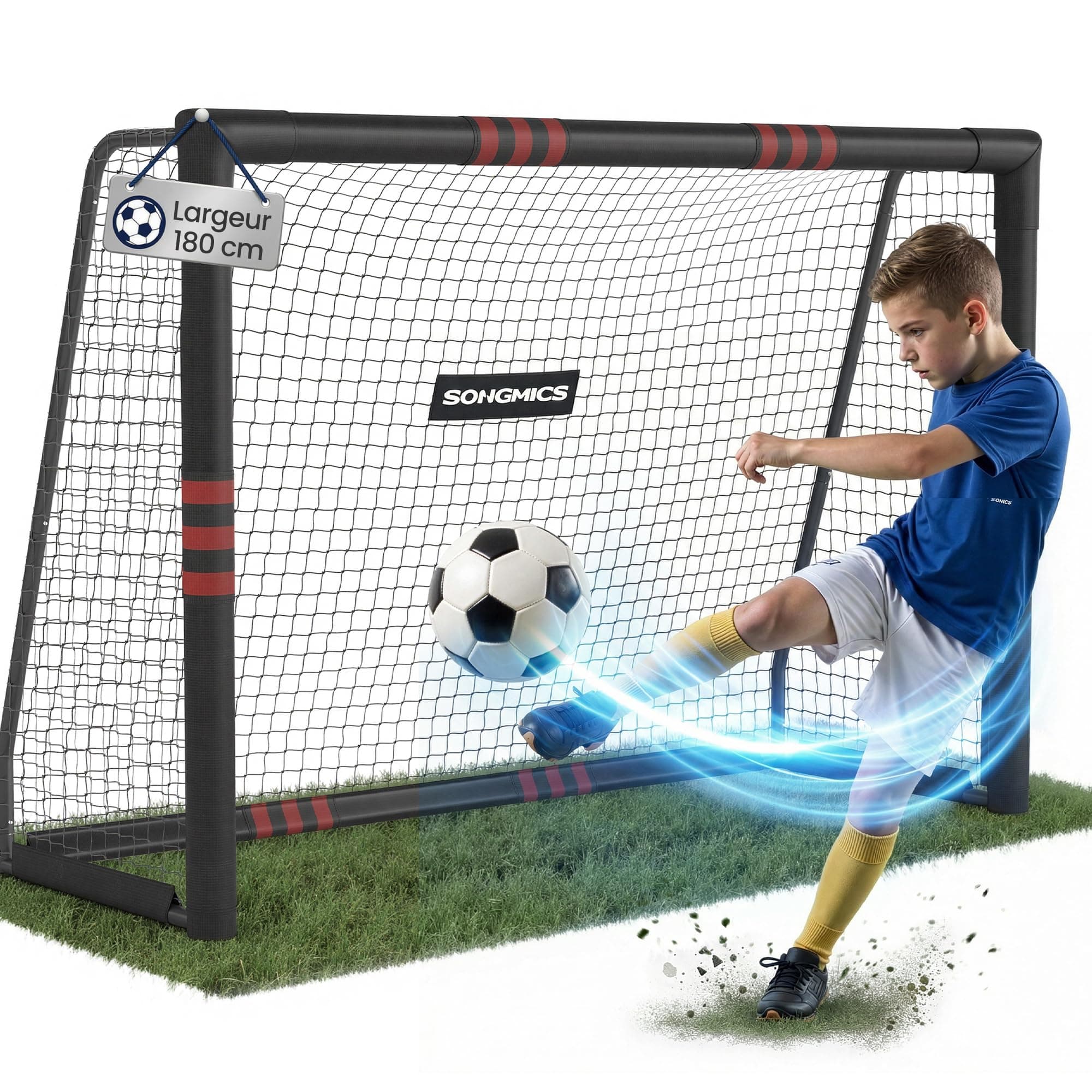 SONGMICS But de Football, pour Tous Les Âges, Tubes en Acier, Filet en PE, Extérieur, Jardin, Plage