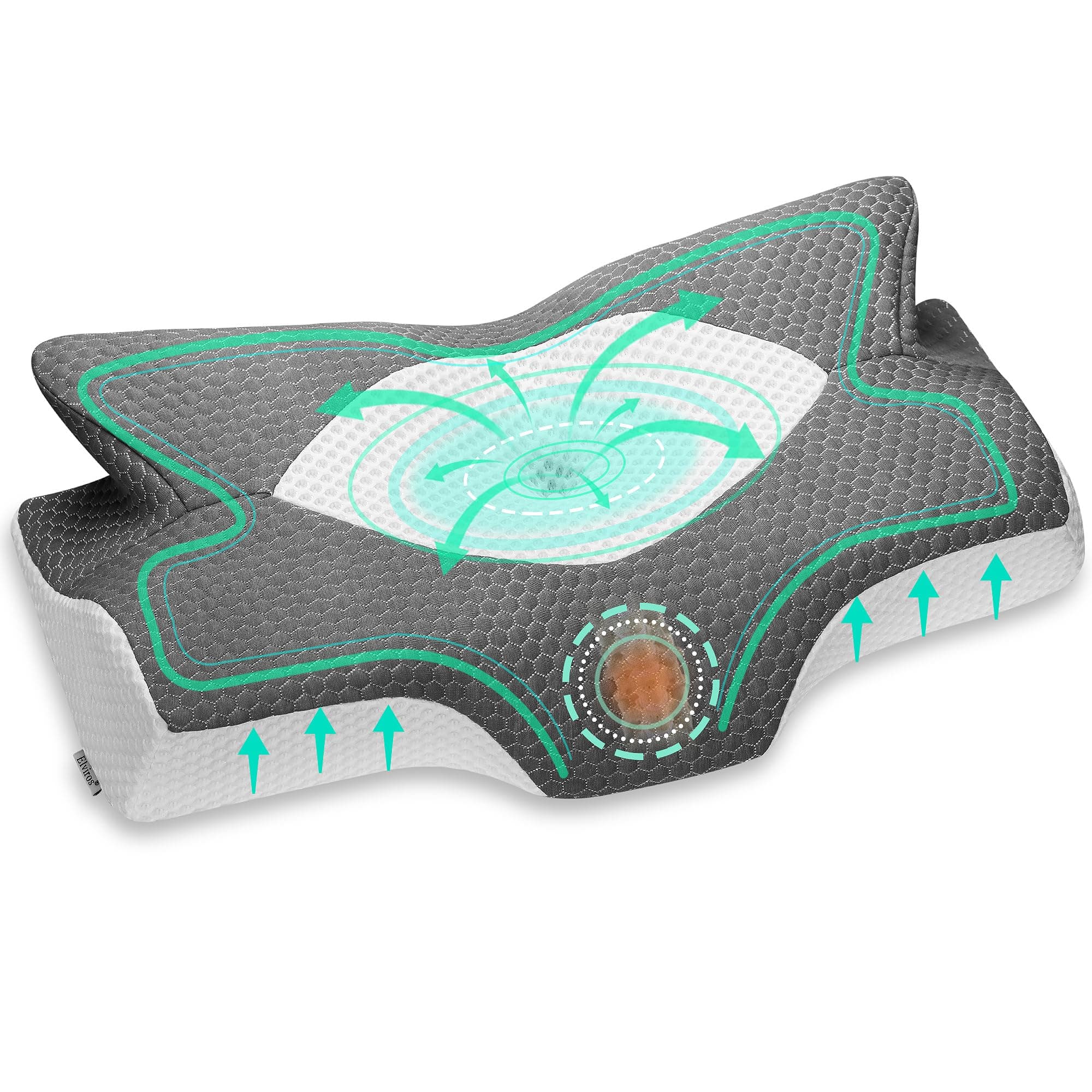 Elviros Cuscino in Memory Foam Ortopedico Cervicale per Dolore al Collo Cuscino Ergonomico per Dolore alla Spalla Cuscino di Sostegno del Collo, Grigio scuro, 53.8 x 11/9 x 33 cm