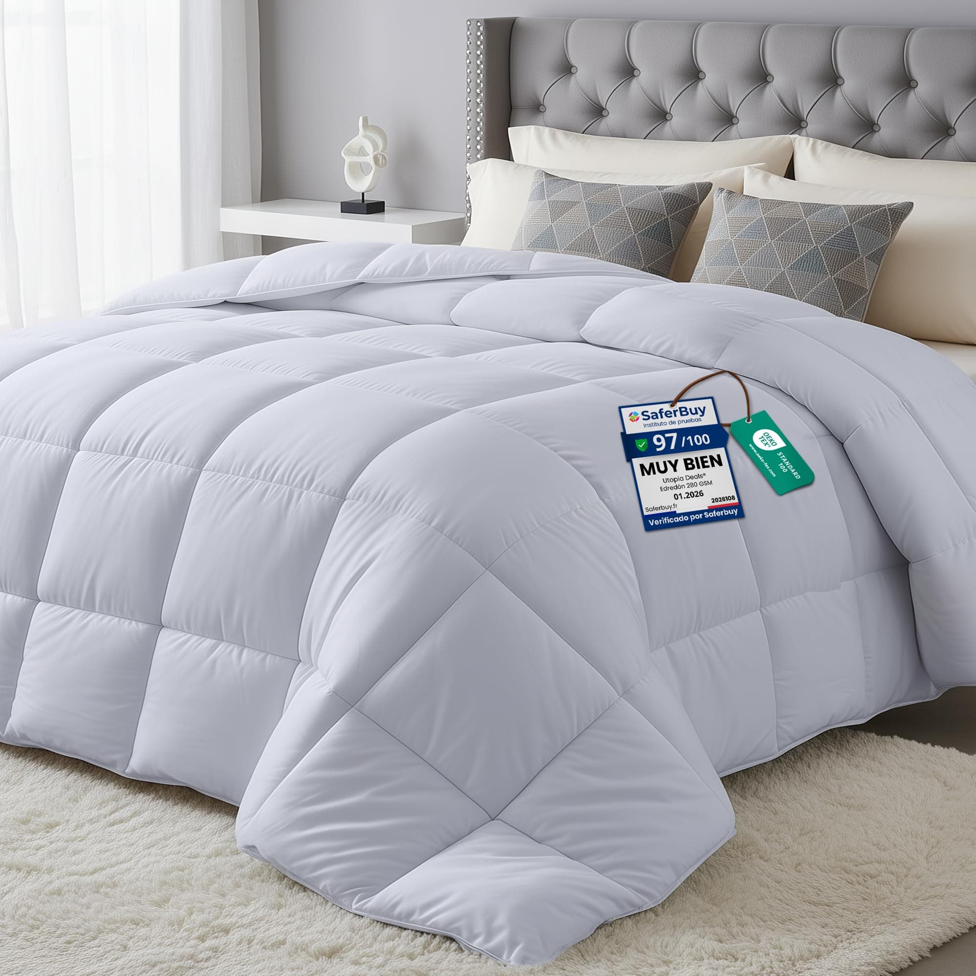 Utopia Bedding Edredón nórdico 200x220 cm, Edredón para Todas Las Estaciones para Cama 105/120 con 280 gr/m² Filamento de Poliéster en 100% Microfibra (Blanco)