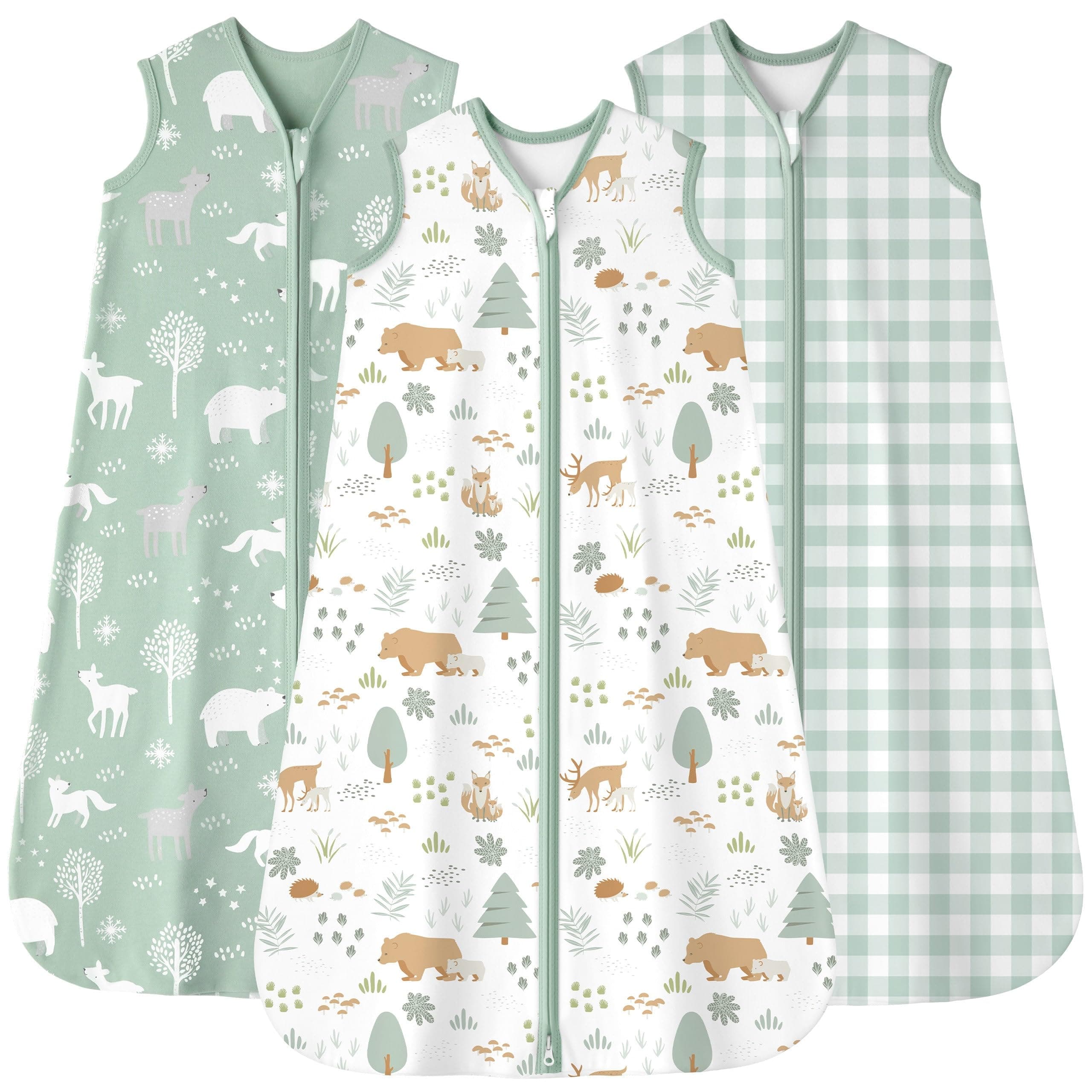 FIEMOL Saco de Dormir para Bebé 6-12 Meses 0.5 Tog Mantas de Algodón, 3 Paquetes Saco de Dormir Transpirable para Recién Nacido 66-76cm Oso Verde