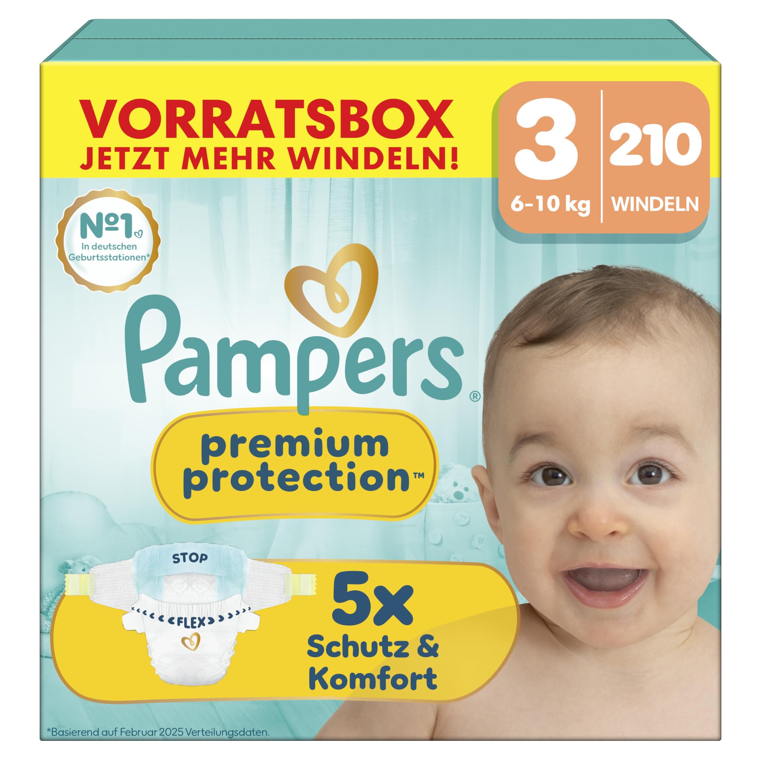 Pampers Premium Protection Größe 3, 210 Windeln, 6kg-10kg, unser Nr. 1 Haut- und Auslaufschutz