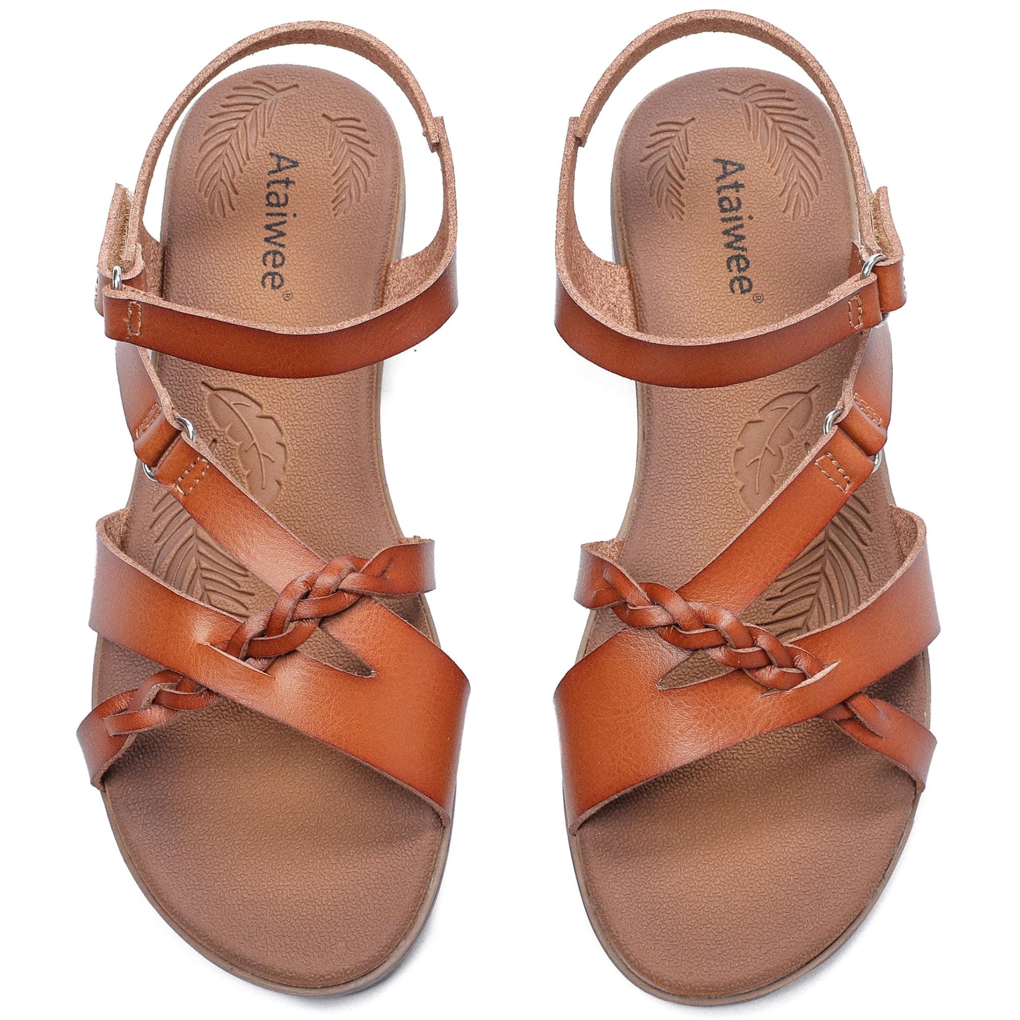 Ataiwee Sandales plates pour femmes - Slip-on confortable avec sangle à la cheville, design décontracté à bout ouvert, sandales d'été avec fermeture à scratch