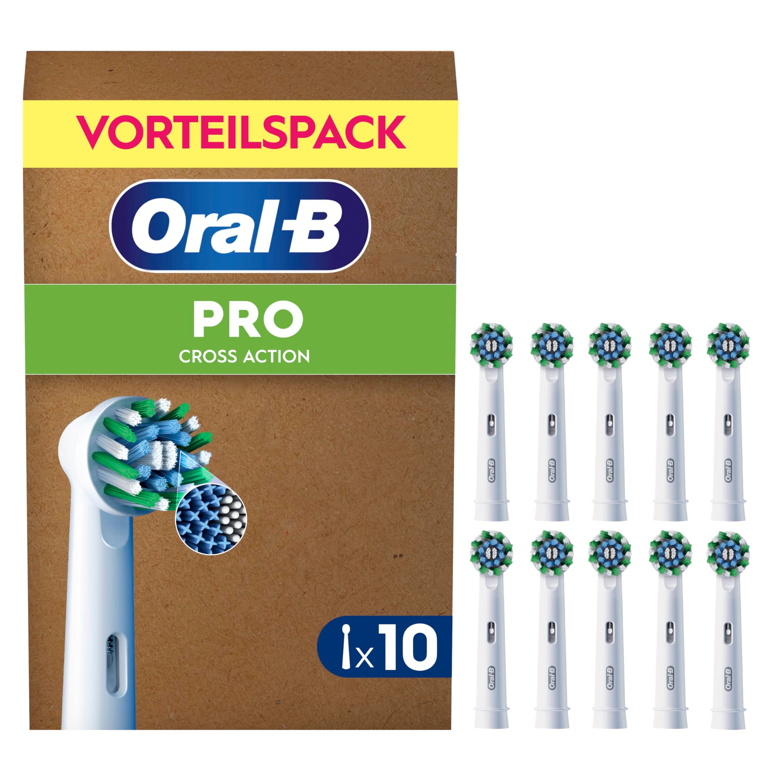 Oral-B Pro CrossAction Aufsteckbürsten für elektrische Zahnbürste, 10 Stück, überlegene Zahnreinigung, X-Borsten, Original Zahnbürstenaufsatz für Oral-B Zahnbürsten, briefkastenfähige Verpackung