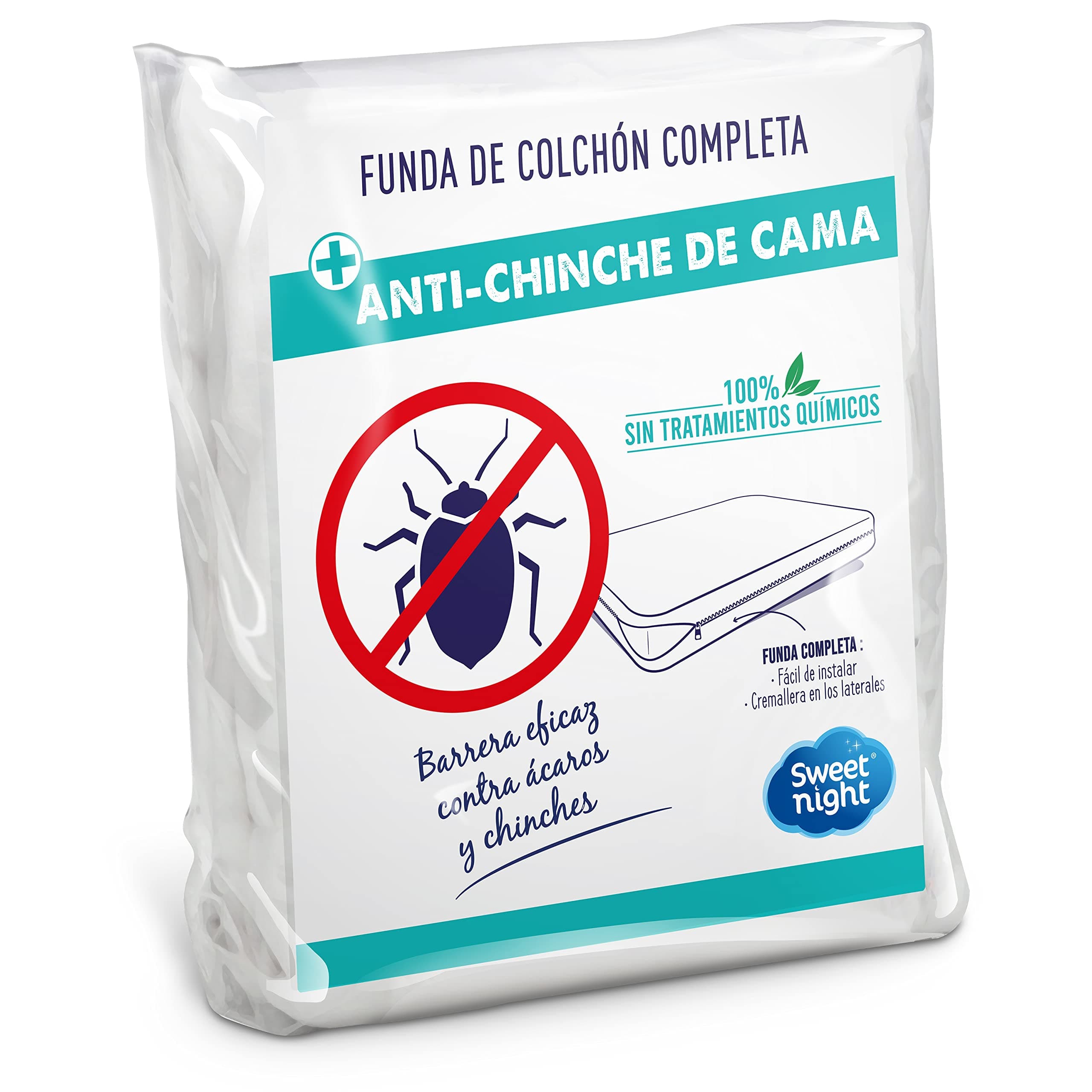 Sweetnight - Funda de colchón completa 90x200 cm | Anti-Chinches y Anti-ácaros | Protege completamente tu colchón | Silencioso | Cremallera | Sin tratamiento químico | Espesor de hasta 25 cm