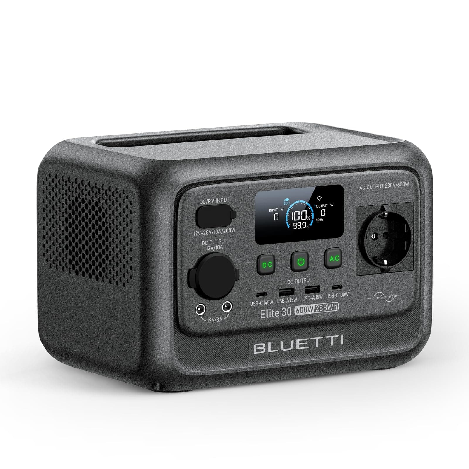 BLUETTI Elite 30 V2 Générateur Électrique Portable, Recharge de 0-100% en 70 Min, 288Wh 600W (Puissance de Surcharge 1500W), Batterie Nomade LFP, Solaire/CAC/Voiture, Pour Panne de Courant, Camping