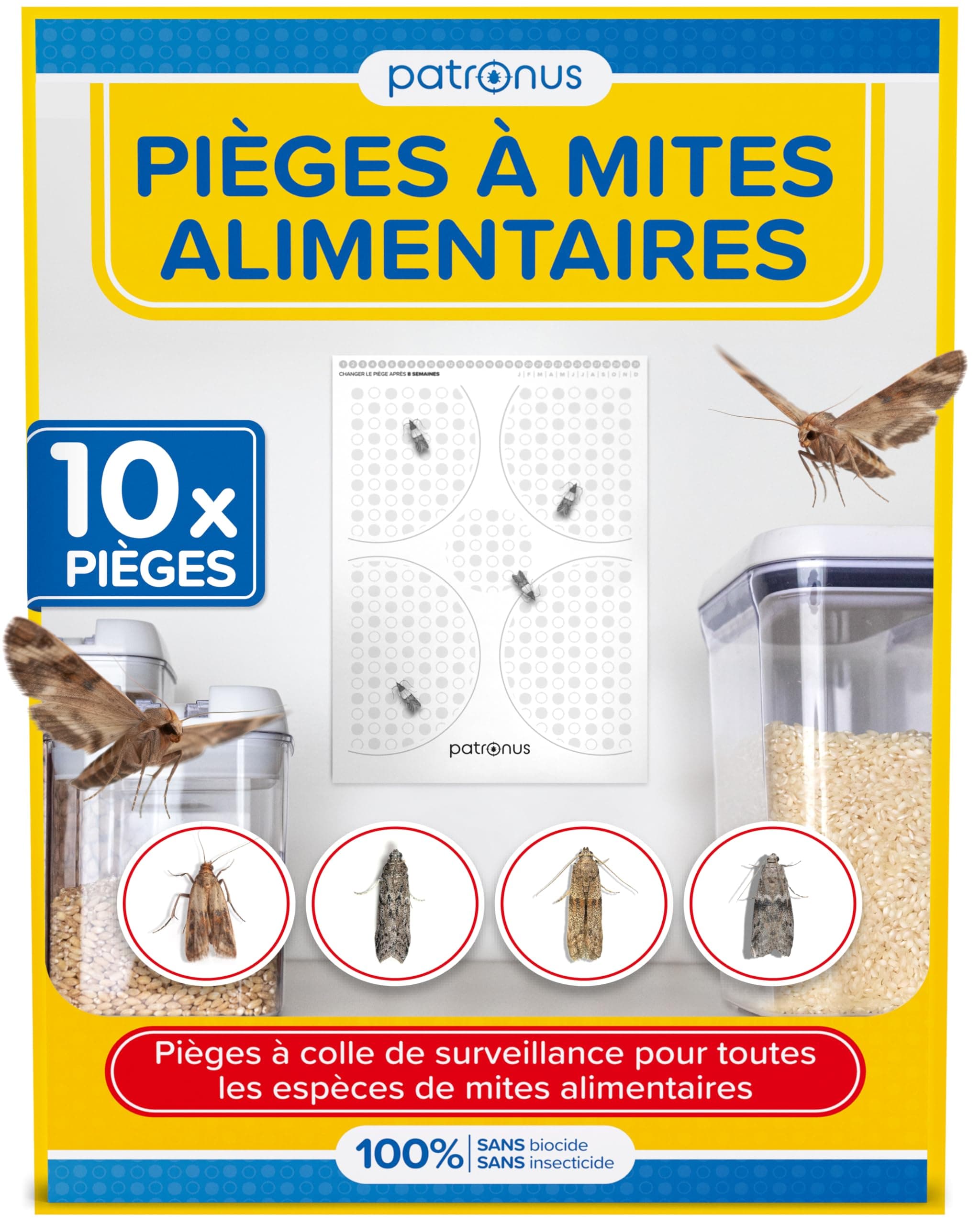 Piège à Mites Alimentaires [10 pièces Pack avantageux] - Contre Les Mites Alimentaires avec Un Effet d'attraction Maximal - Piège à phéromones avec Colle Haute Performance pour détecter l'infestation