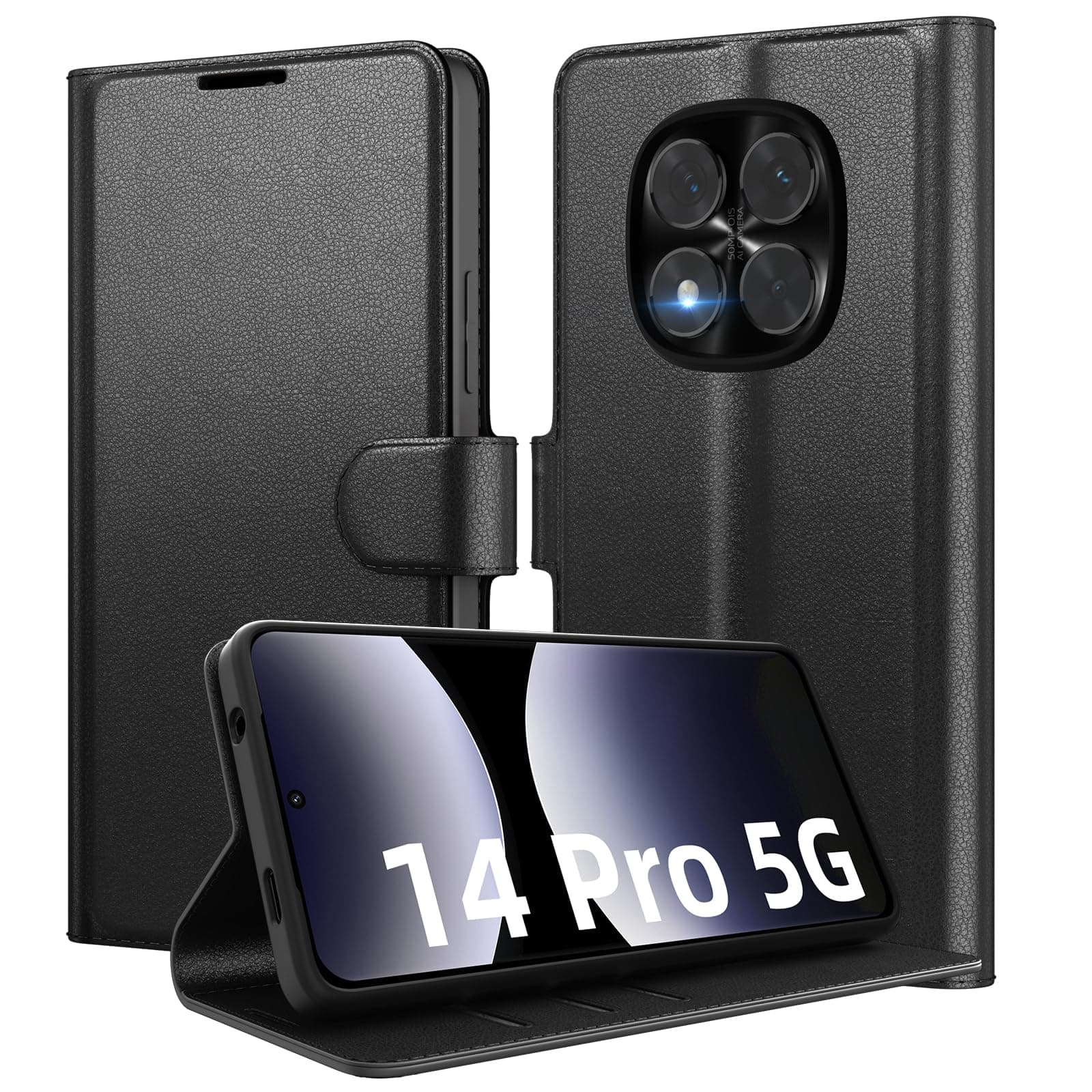 Eirltiy Coque pour Xiaomi Redmi Note 14 Pro 5G / Pro+ Plus 5G / Poco X7 5G (Pas pour 4G) en Premium Cuir PU, Portefeuille Housse Etui pour Cartes Protection Anti-Choc Flip Case Noir