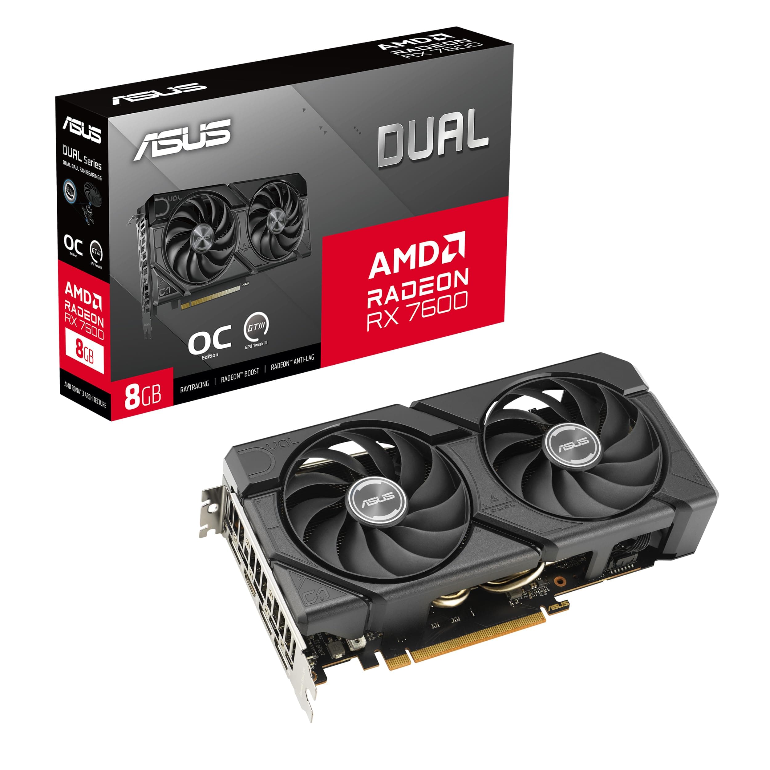 ASUS Dual Radeon RX 7600 EVO OC Edition 8GB GDDR6 Gaming Grafikkarte (AMD Radeon RX7600, PCIe 4.0, 1x HDMI 2.1, 3X DisplayPort 1.4a)
