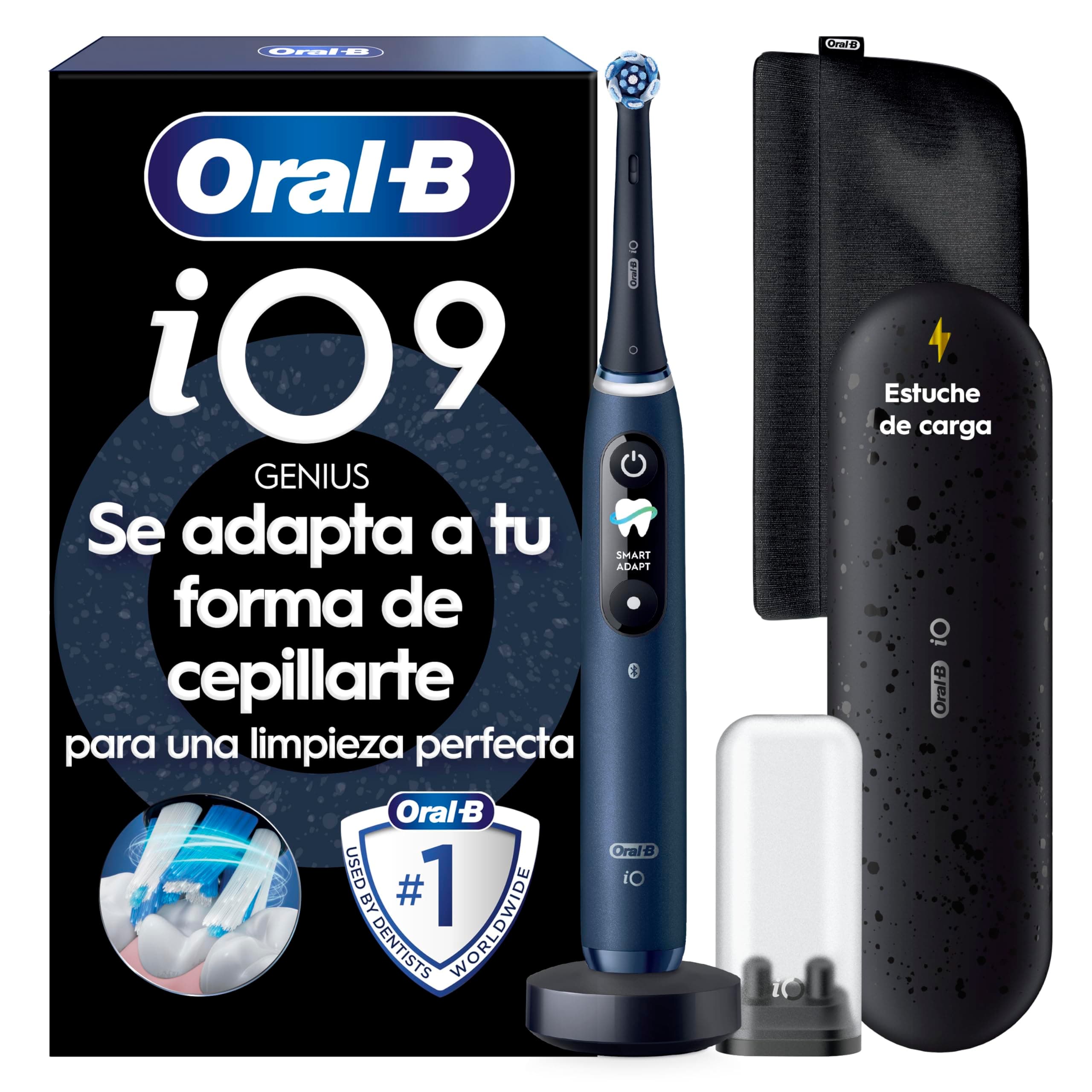 Oral-B iO9 Cepillo de Dientes Eléctrico Azul Zafiro con 1 Cabezal, Estuche Cargador de Viaje y Bolsa de Viaje, 7 Modos de Cepillado, Sensor de Presión y Adaptación Automática, Cepillo Dental Oral B