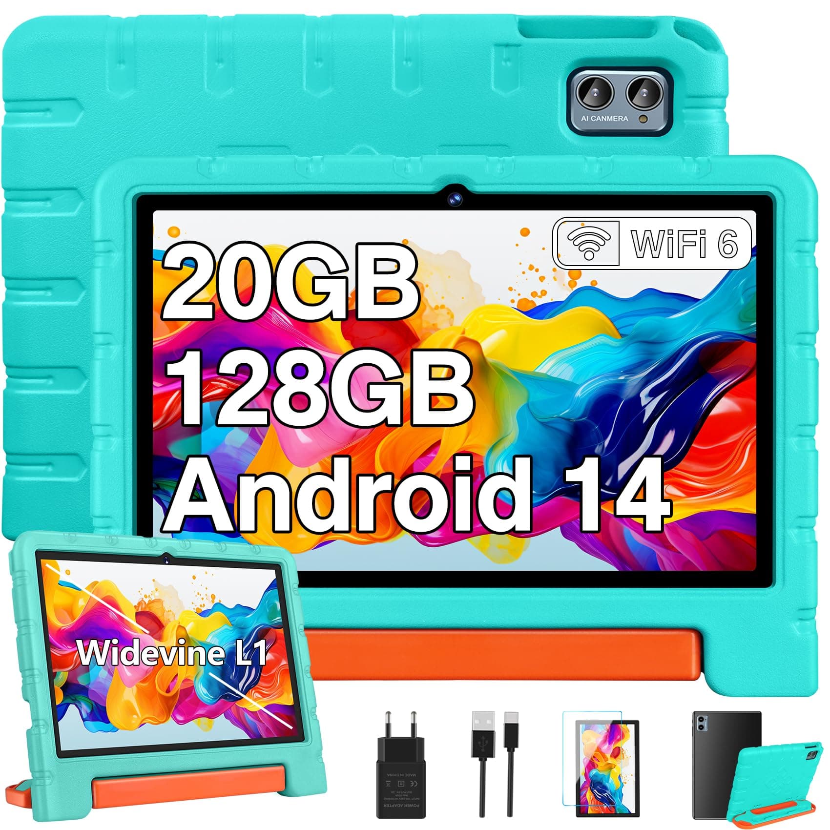 ZIOVO Tablette 10 Pouces Android 14 Tablettes,20Go RAM+128Go ROM(TF 1To),Widevine L1,WiFi 6 Tablette,Octa-cœur,6000mAh|5+8MP|BT 5.0 |Contrôle Parental Tablettes avec EVA Cas-Vert