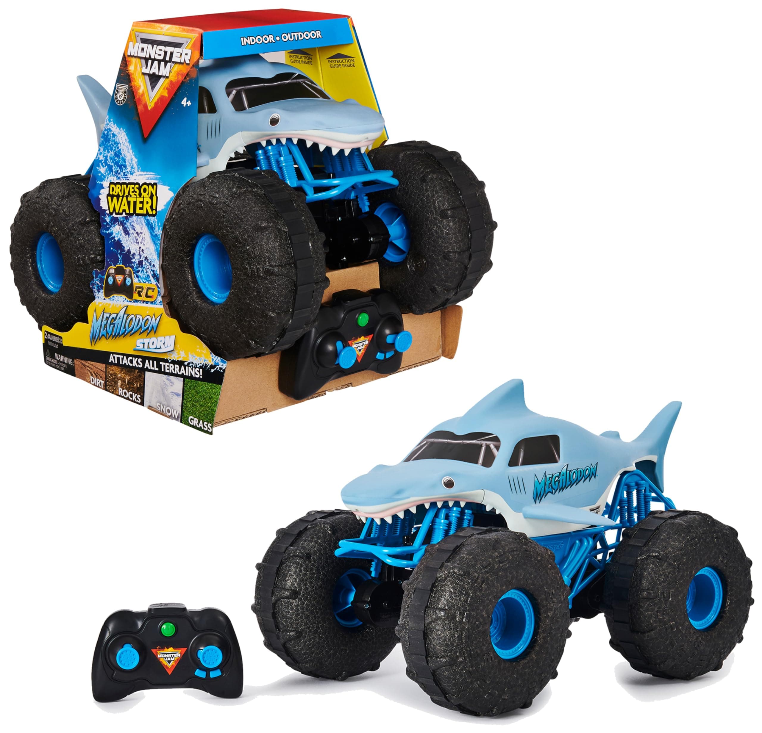 Monster Jam - Coche Teledirigido Megalodón Monster Truck - Coche RC Megalodon Storm a Escala 1:15-2.4GHZ hasta 76m - Juguetes Niños 4 Años + Regalo Niño 4 Años +