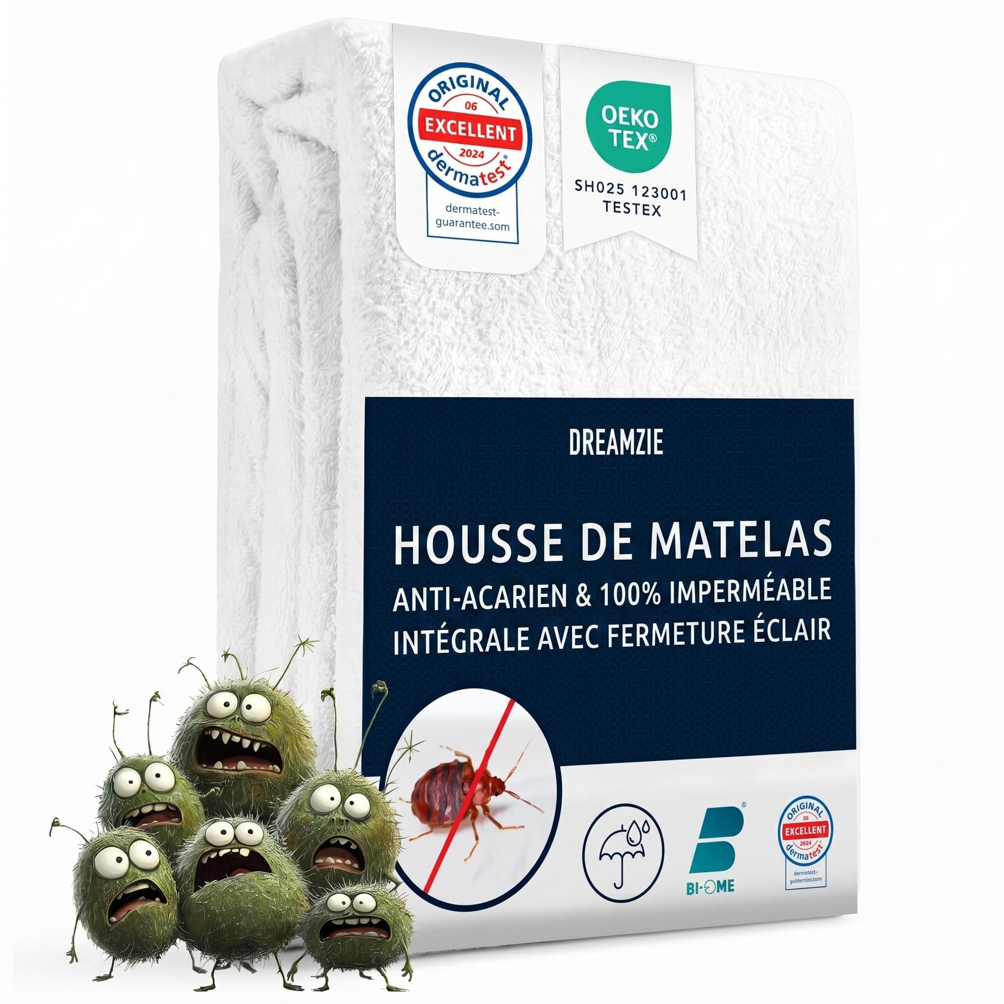 Dreamzie Housse Matelas 90x200x20 cm Intégrale Anti-Acarien et Punaises de Lit - Protege Matelas 90x200 cm avec Fermeture Eclair pour Allergiques - Imperméable, Bi-Ome et Oeko-Tex