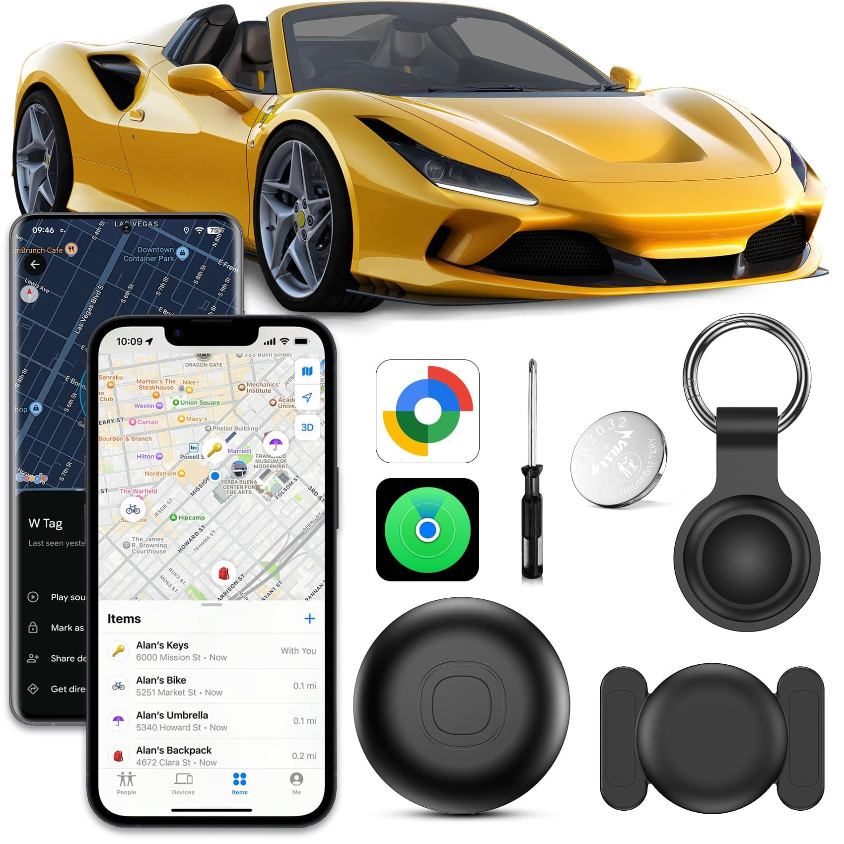 Traceur GPS Voiture sans Abonnement, Smart Tag Traceur, Compatible avec Android et iOS, Localisateurs D’Objets Bluetooth pour pour Auto, Moto, Vélo, Bagages, IP68 Imperméable