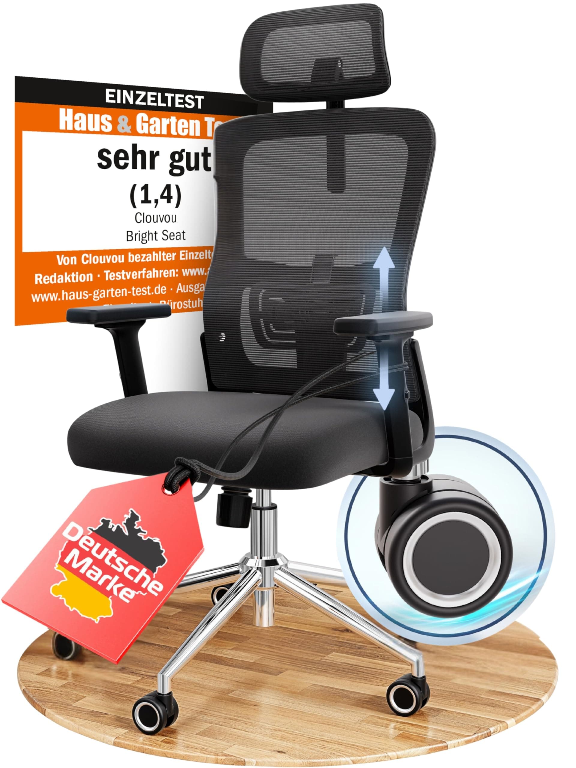 CLOUVOU BrightSeat Bürostuhl Ergonomisch [TESTSIEGER] Schreibtischstuhl 100% individuell einstellbar | Büro Stuhl & Gaming Stuhl | Computerstuhl Home Office Chair Ergonomic | Drehstuhl 150 kg