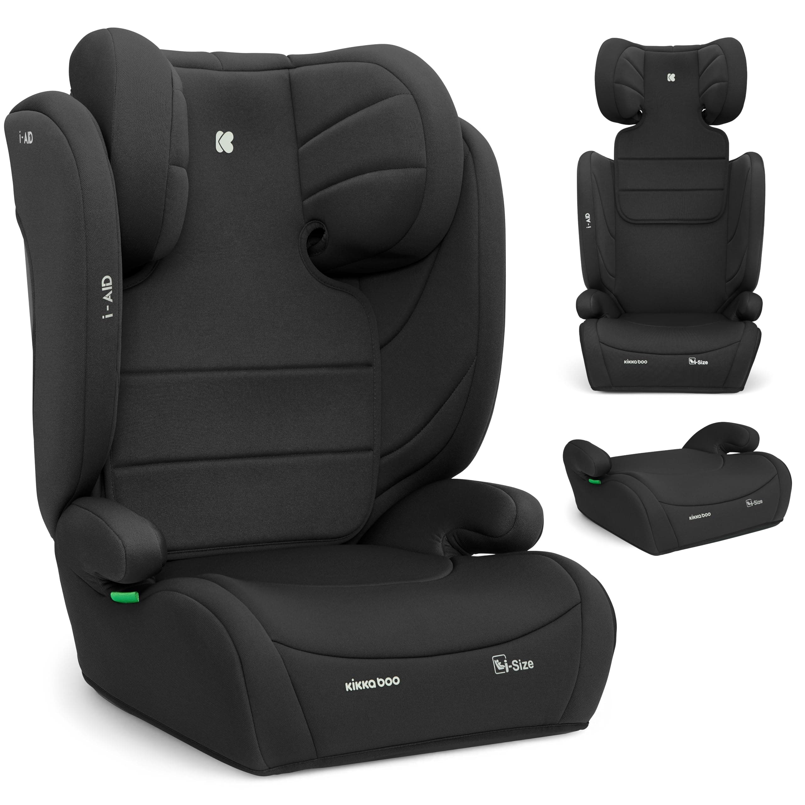 KikkaBoo Seggiolino Auto 15-36 kg i-AID, Gruppo 2/3, i-Size 100-150 cm, da 3,5 a 12 Anni, Poggiatesta Regolabile 13 Posizioni, Nero