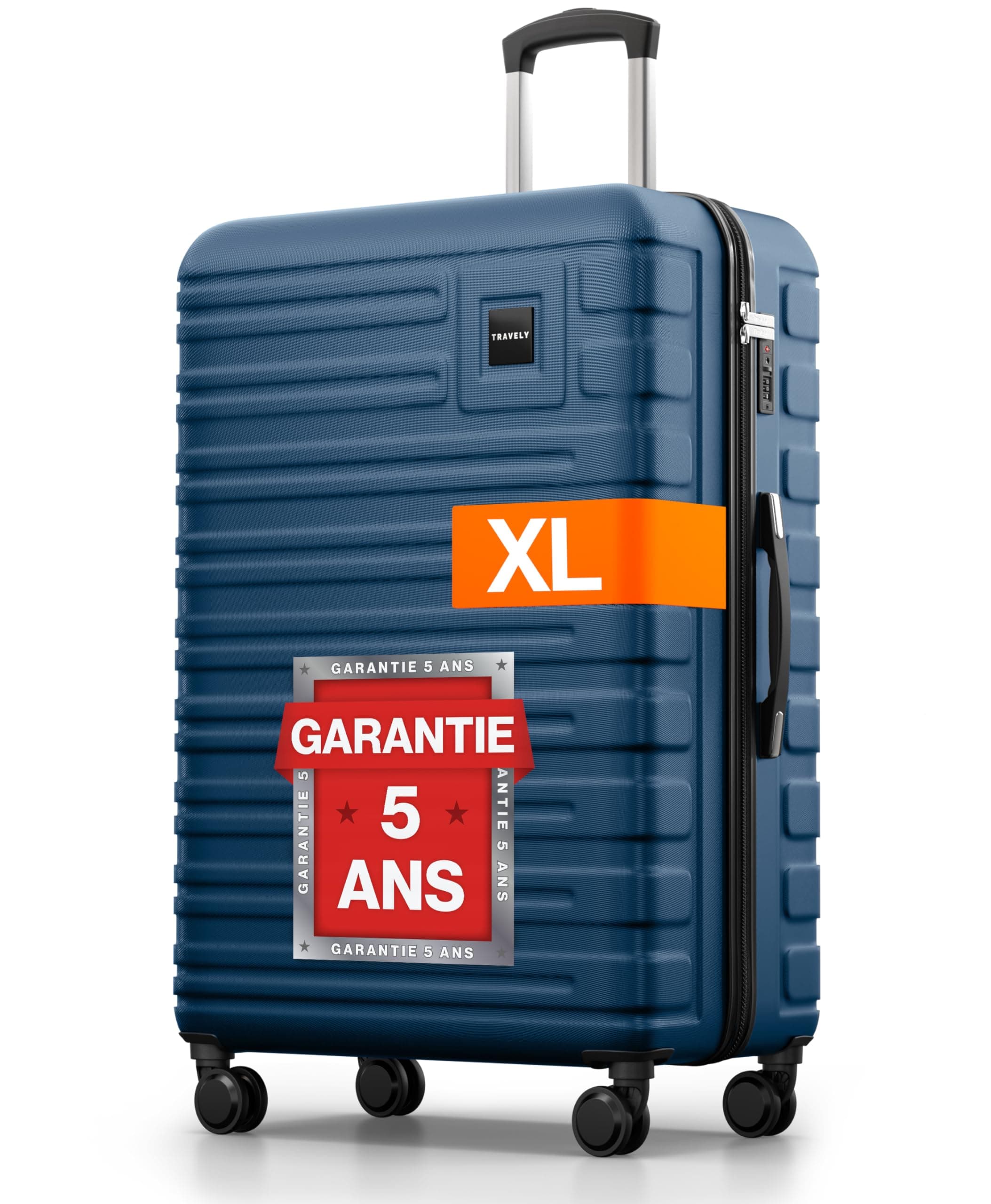 Travely Valise en Polycarbonate, Taille XL, 77 cm, Volume intérieur 100 L, Dimensions 158 cm, Valise à Coque Rigide très Robuste avec roulettes Souples et Serrure TSA, Valises, Valises à roulettes