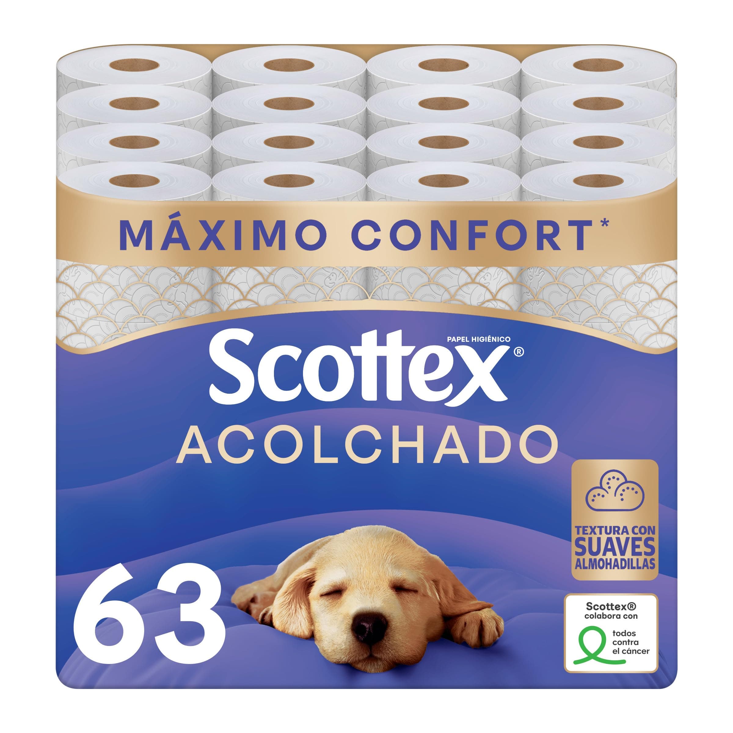 Scottex Acolchado Papel Higiénico - 63 rollos (7 packs de 9 rollos) - Papel Higienico 3 capas