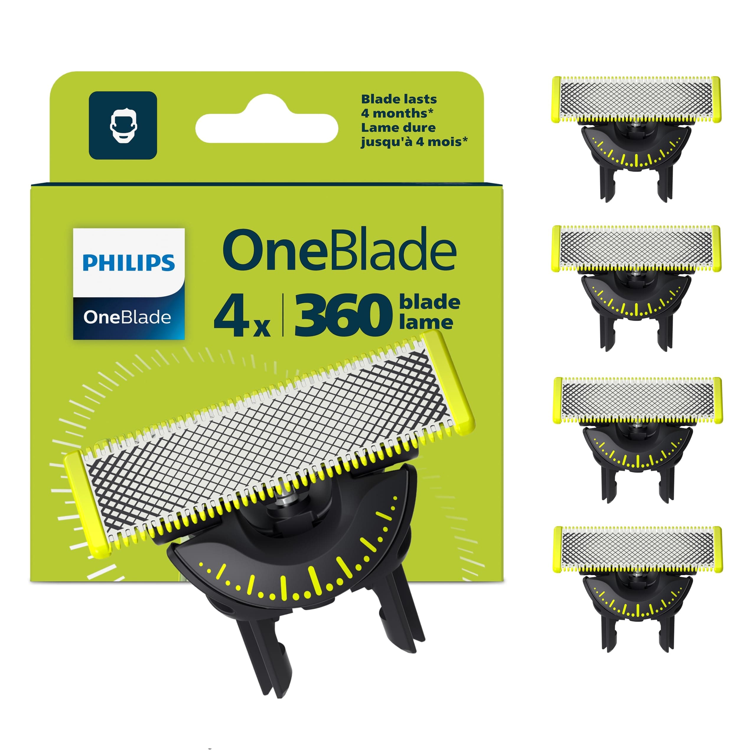 Philips OneBlade Original 360 cuchillas, compatibles con todos los mangos OneBlade y Pro, 4 unidades (modelo QP440/50)