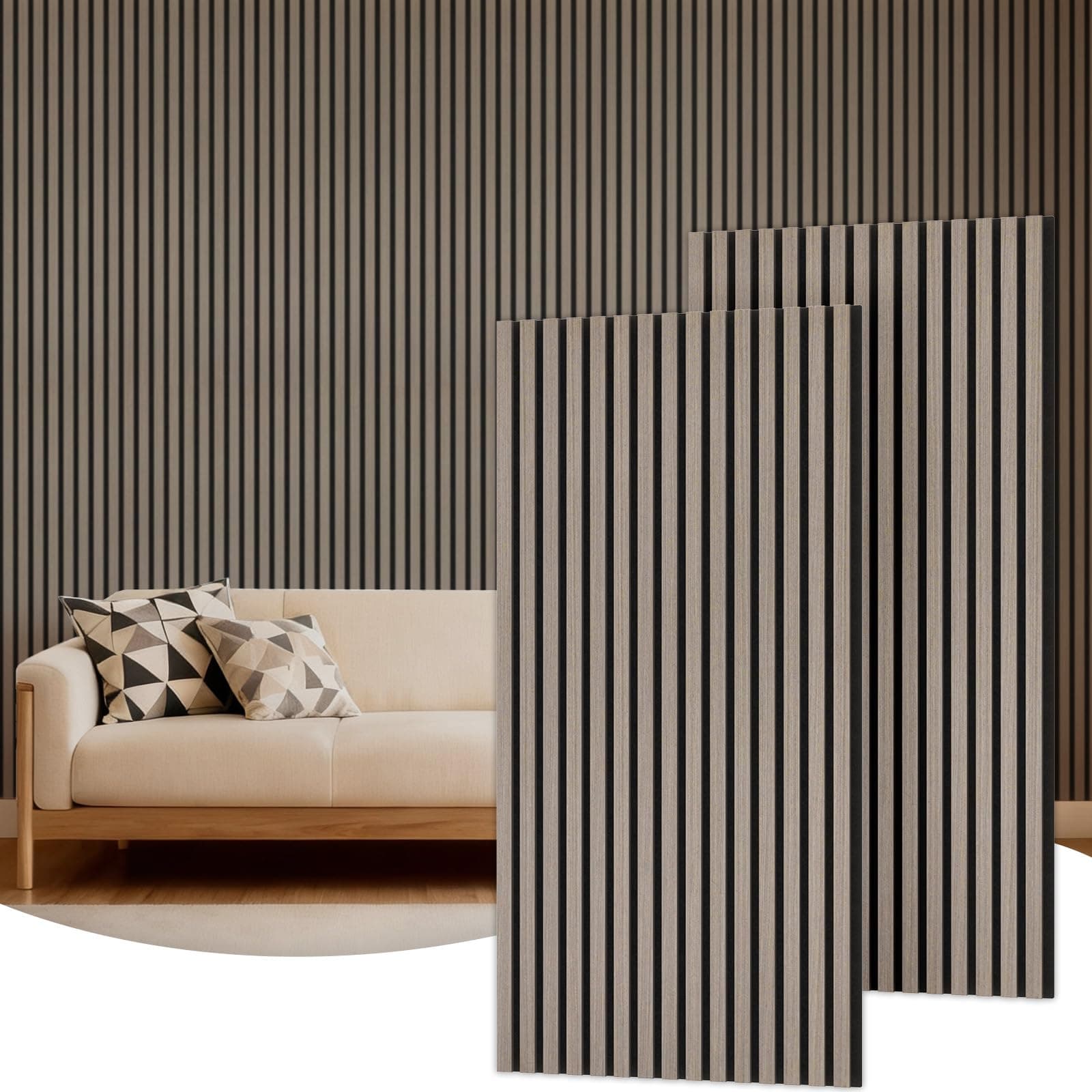 TONOR Set di 2 Pannelli Fonoassorbenti in Legno Impiallacciato, 120 x 60-1.44㎡, Pannelli Acustici da Fissare alla Parete, Schiuma Decorativa 3D per Soggiorno, Ufficio, Bancone a Isola, Grigio