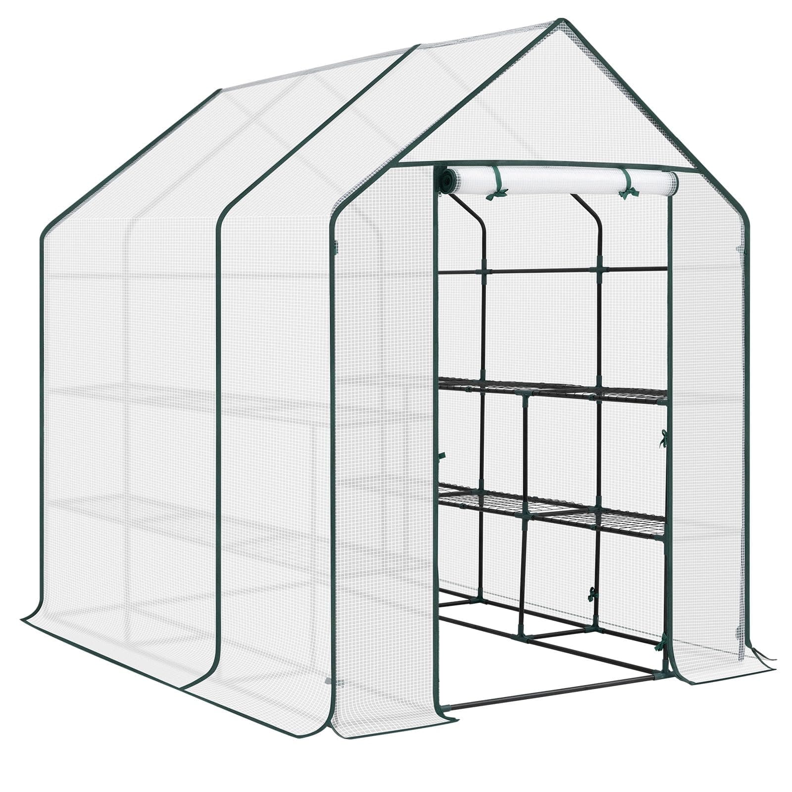 WOLTU Foliengewächshaus, Tomatengewächshaus für Garten Balkon, Indoor & Outdoor, Metallgestell, Gewächshaus mit 3 Ablagen, für Frühbeet Gemüse Blumen, 143 x 195 x 215 cm, Weiß