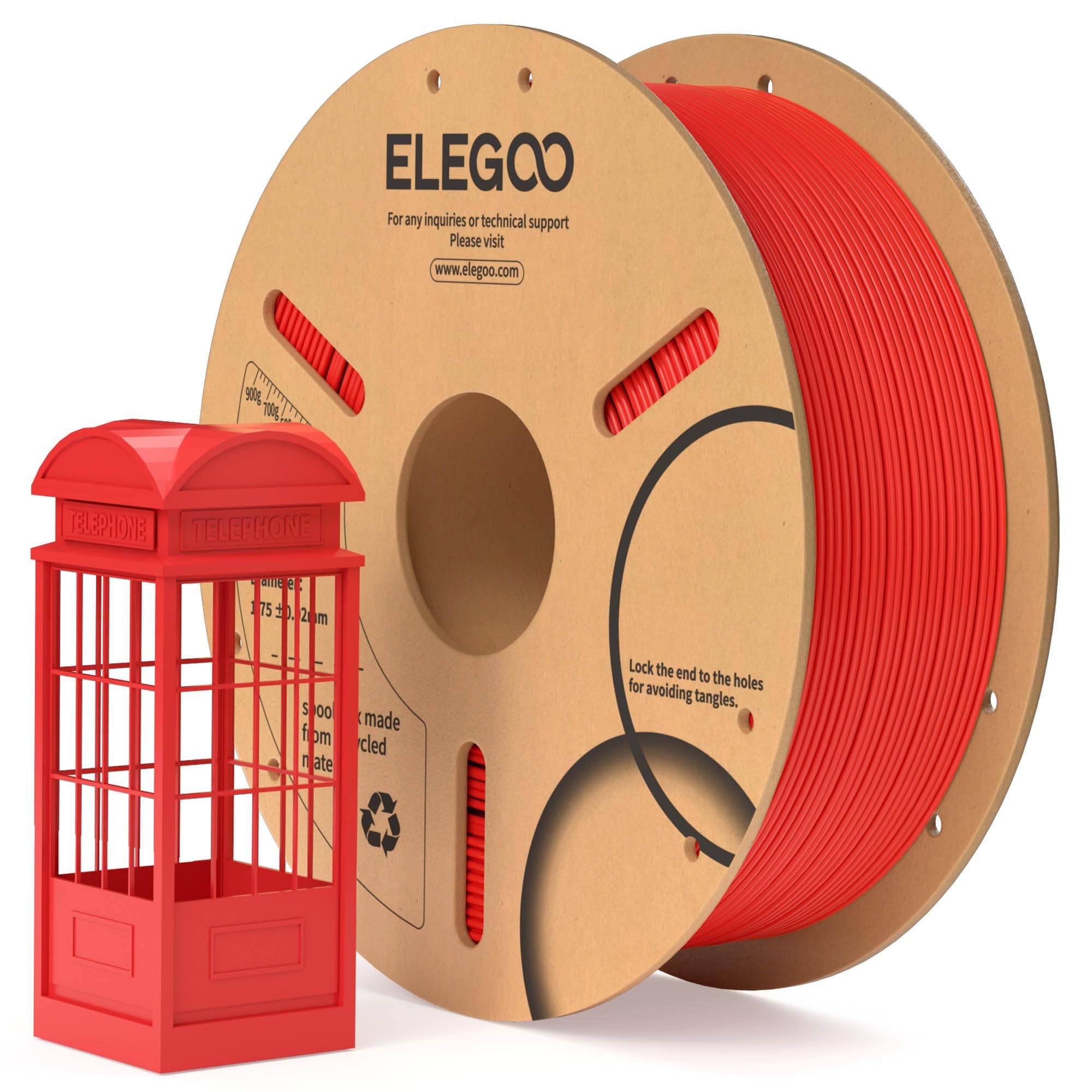 ELEGOO Filamento PLA 1.75 1KG Rojo, Filamento para Impresora 3D, Precisión Dimensional +/- 0.02mm, Carrete Filamento 3D,para Mayoría Impresoras 3D