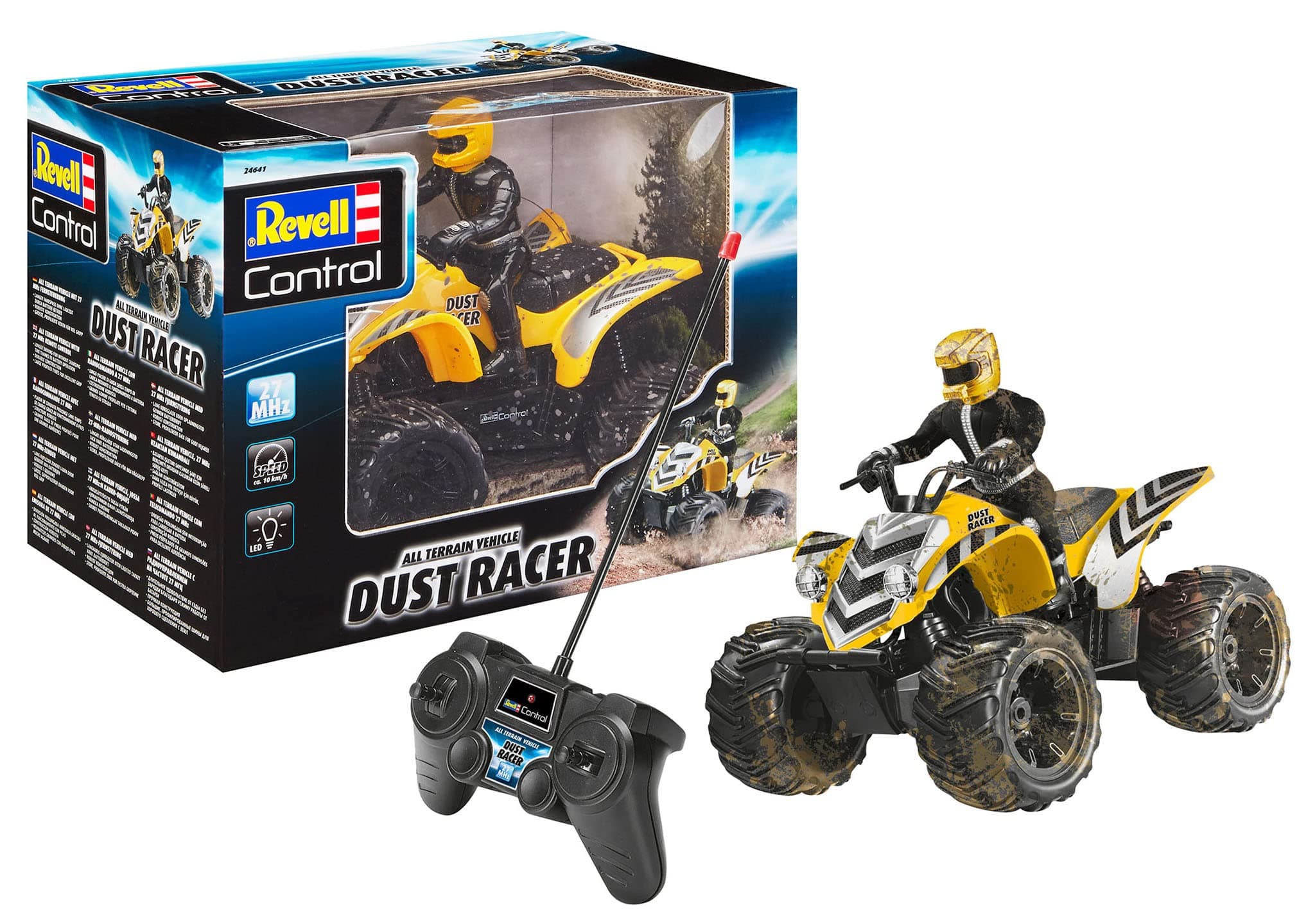 Revell Control Quadbike New Dust Racer I Maßstab 1:10 I Perfekt für Renn-Enthusiasten ab 8 Jahren I Große Reifen I MHz-Fernsteuerung I Für Indoor- und Outdoor-Nutzung I Ferngesteuertes Quad