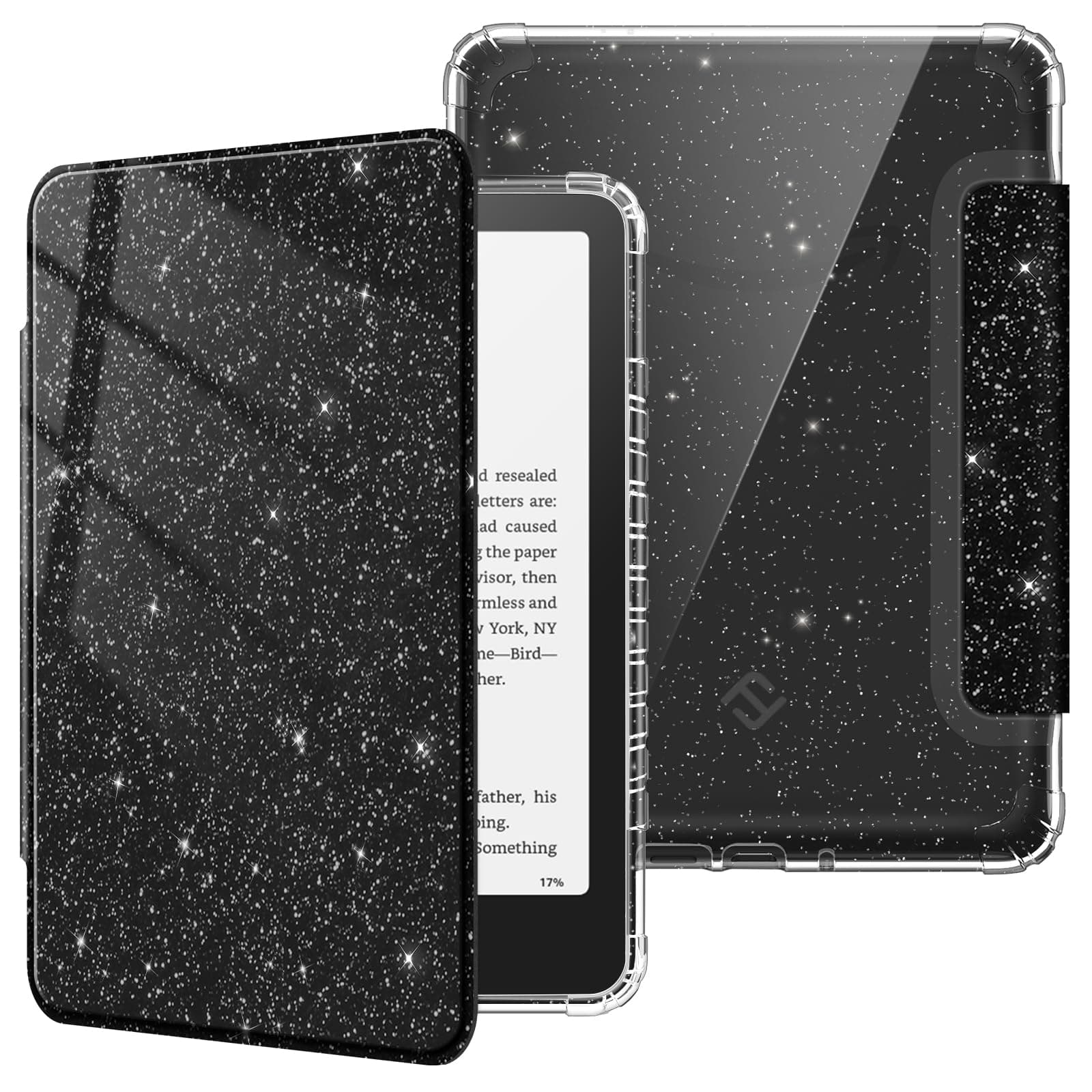 Fintie Hülle für 7 Zoll Kindle Paperwhite(12. Generation) und Kindle Colorsoft/Paperwhite Signature Edition 2025/2024, Clear Weich TPU Schutzhülle mit Auto Sleep/Wake, Glitzer Schwarz