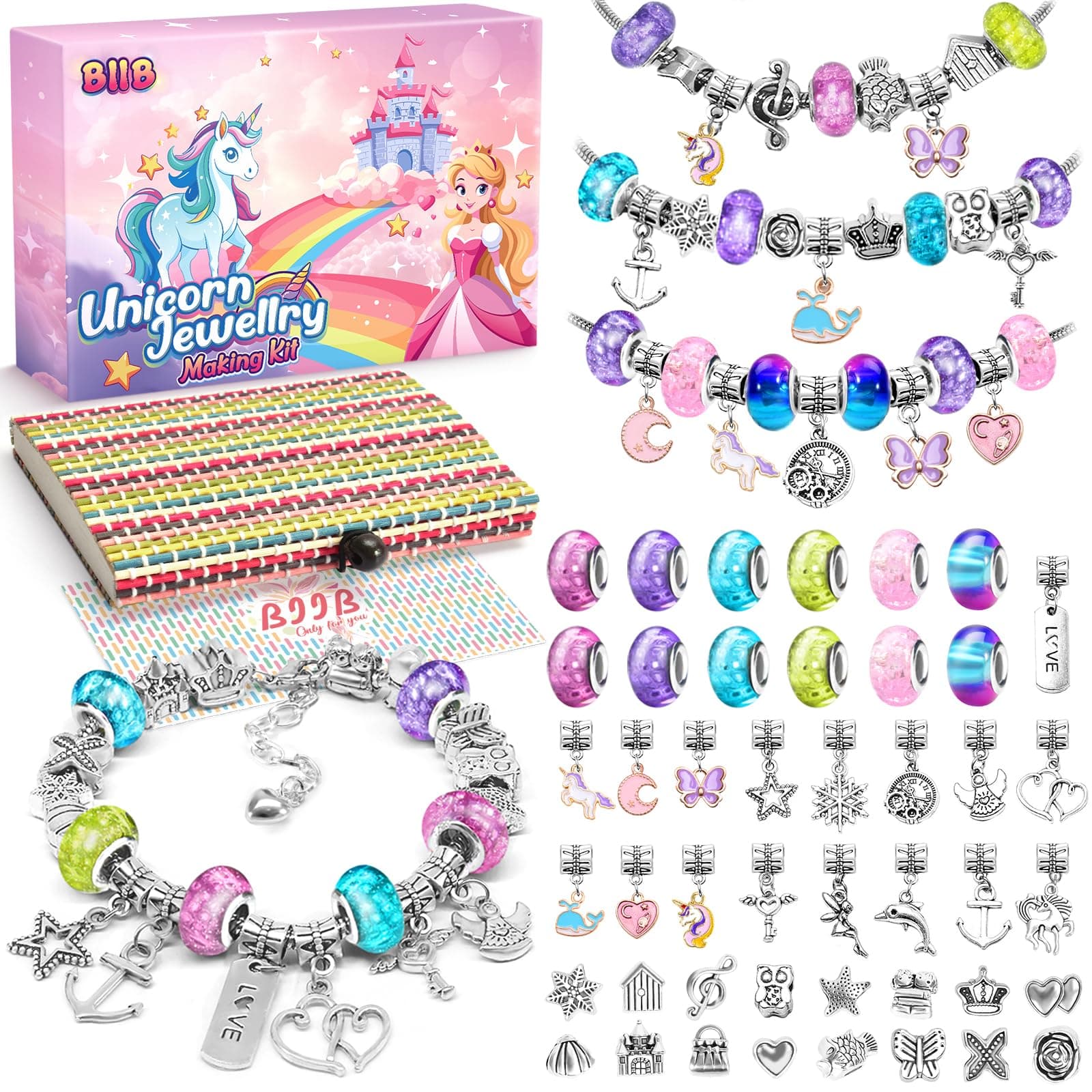 BIIB Regalo Bambina 5 6 7 8 9 10 Anni, Unicorno Bambina Regalo Kit Braccialetti Fai Da Te, Idee Regalo Natale, Perline per Braccialetti, Calendario Avvento Regalo Compleanno