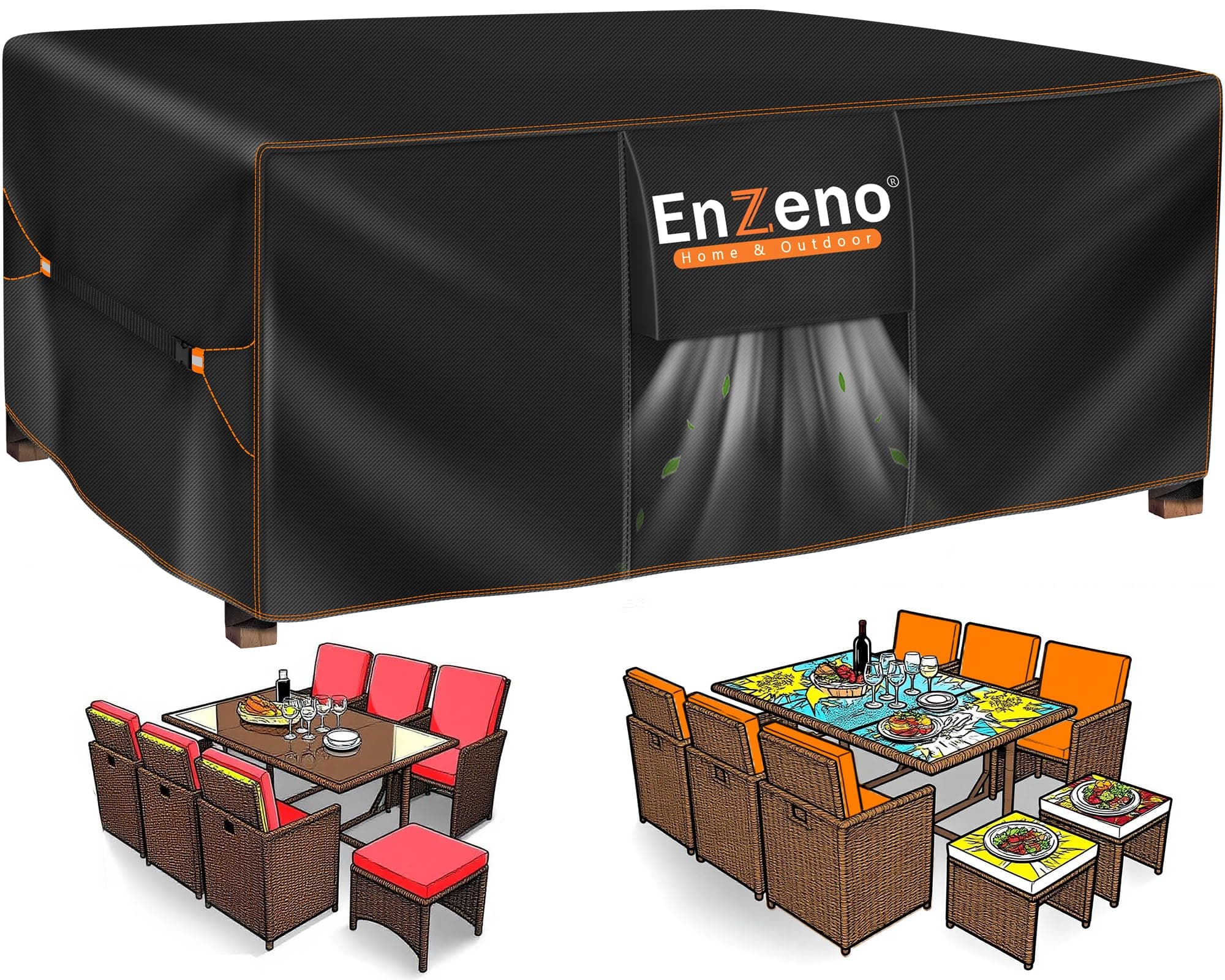 Enzeno Housse Salon de Jardin Exterieur avec évent,420D Oxford Tissu Housse Table de Jardin,Bâche de Protection pour Chaise Meubles Étanche Imperméable, Résistance au Vent, Anti-UV 180x120x74cm