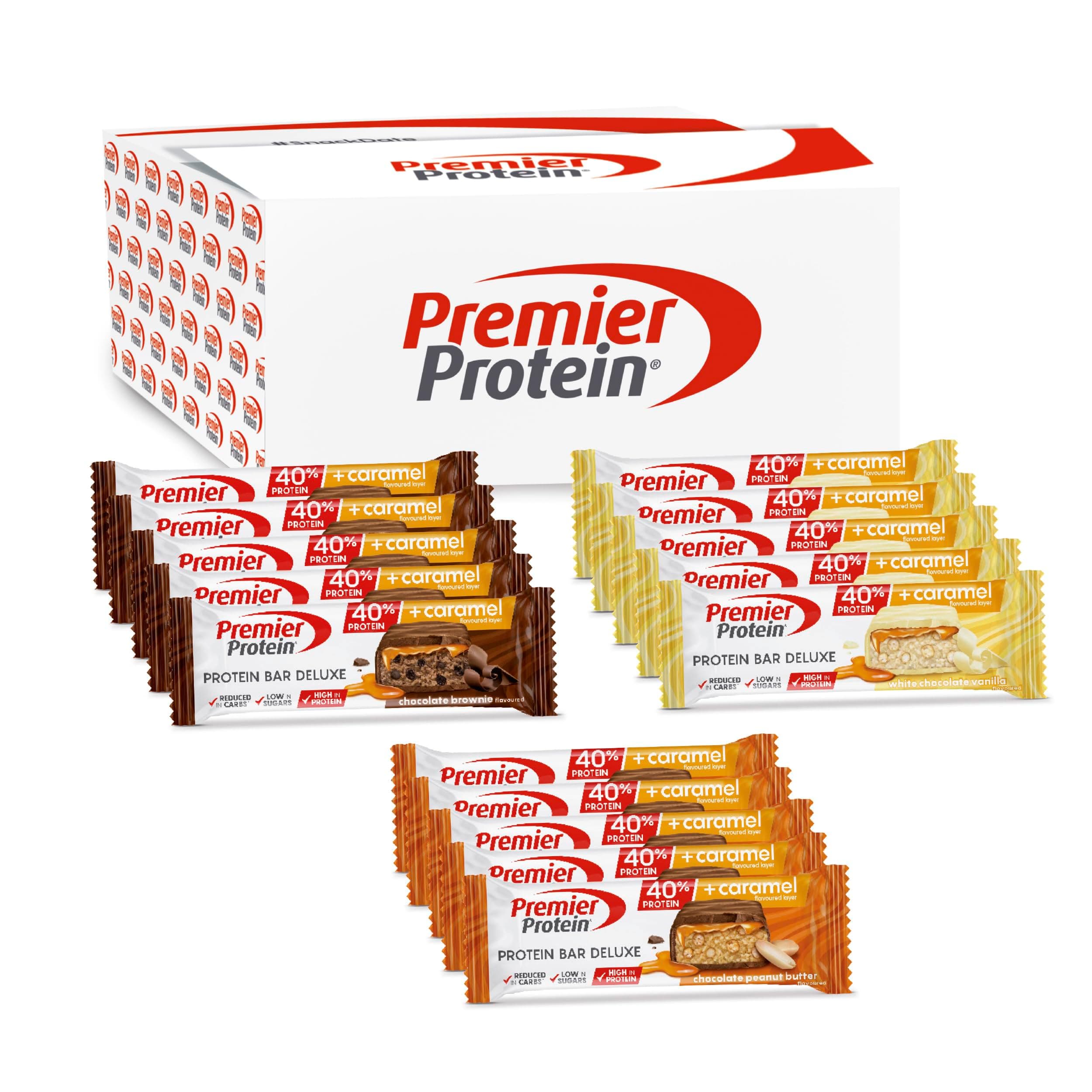 Premier Protein - Protein Bar Deluxe 40% - Multiflavourbox - 15x50g - faible en sucres – pauvre en glucides – sans huile de palme