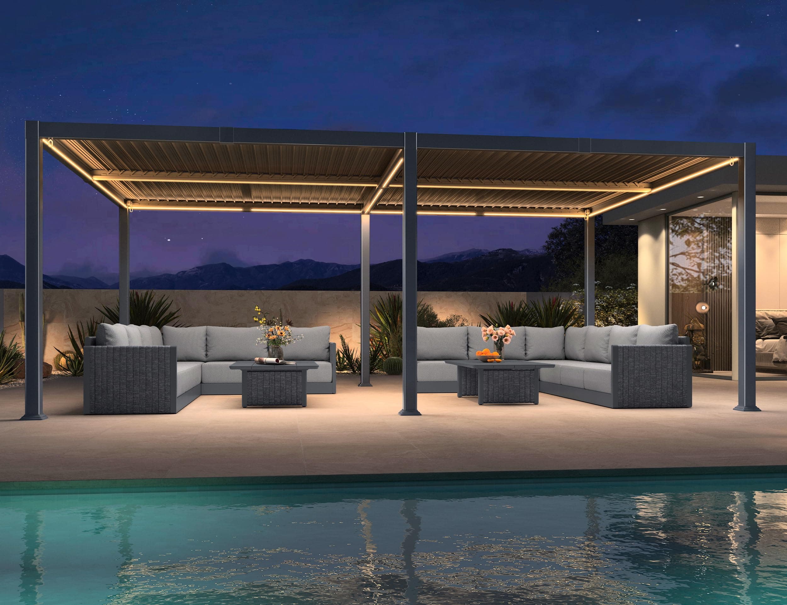 PURPLE LEAF Pergola Bioclimatique 4 x 6 m en Aluminium, Tonnelle de Jardin Exterieur Imperméable avec Lames Orientables et LED, Anti‑UV, Pergola Jardin Exterieur pour Terrasse et Carport, Gris