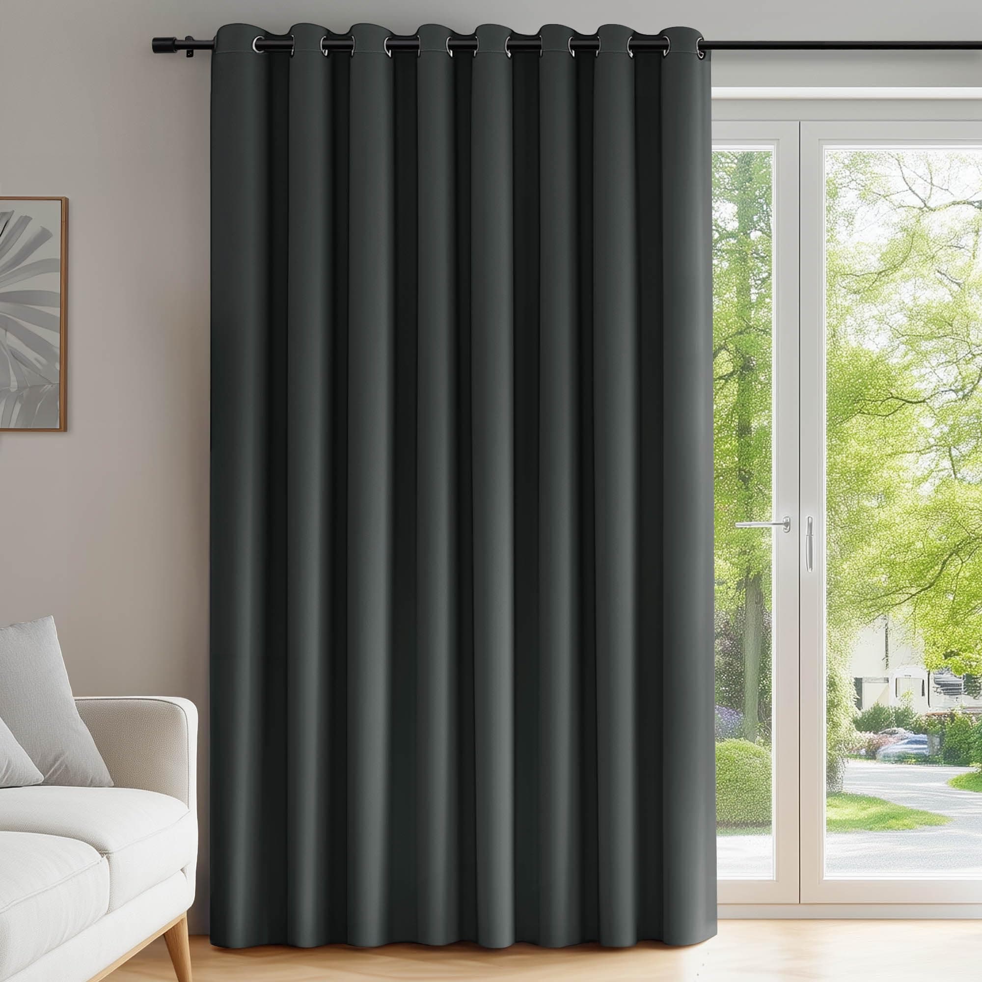 Deconovo Rideaux Occultants Isolant Thermique Anti Froid, 254X242 CM (Largeur X Hauteur), Rideaux pour Salon et Chambre, Design Moderne à Oeillets, Gris Foncé, 1Pièces