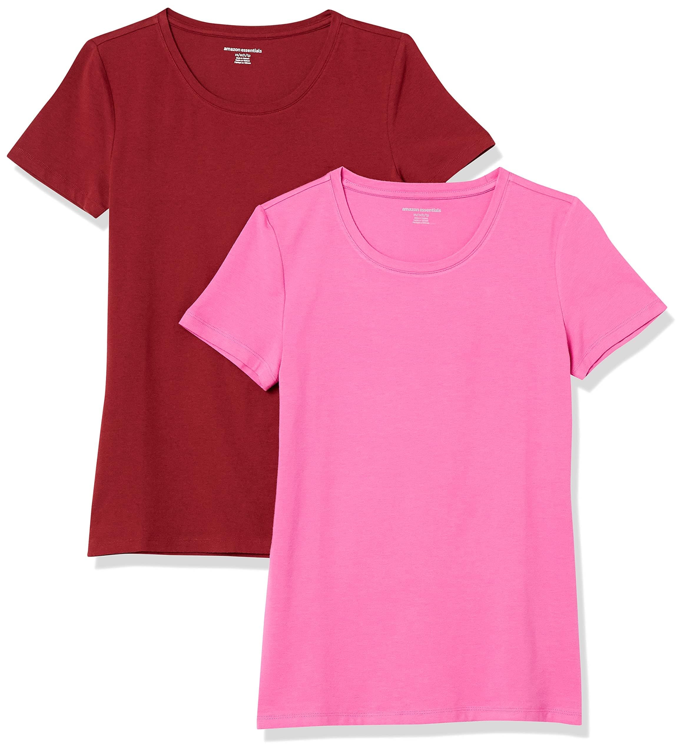 Amazon Essentials T-Shirt a Maniche Corte con vestibilità Classica (Opzioni Girocollo e Scollo a V) Donna, Confezioni Multiple