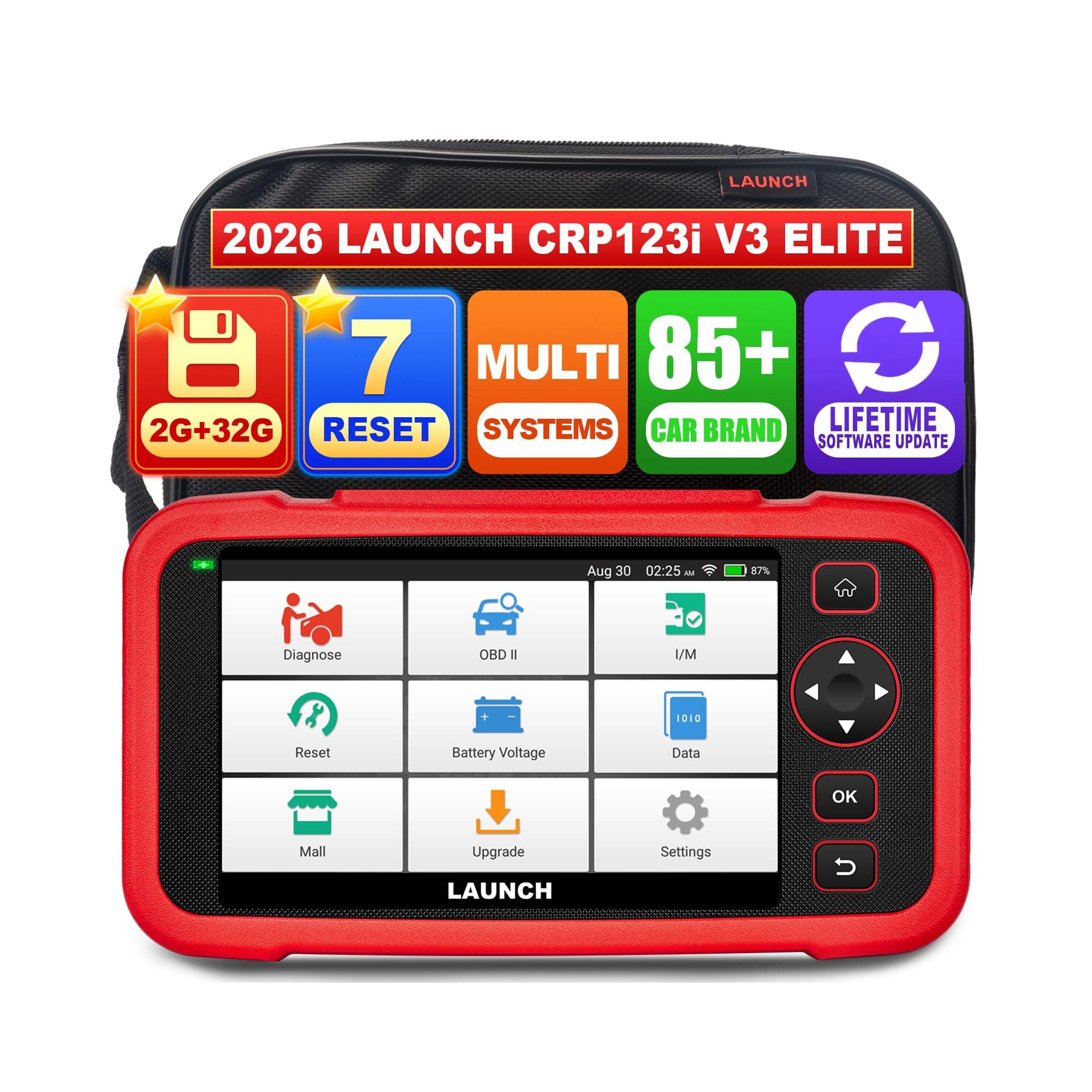 LAUNCH CRP123i V2.0 obd2 Diagnosis Coche Multimarca Español, Maquina Diagnosticar Coche con 4 Systems Diagnóstico, 7+ Reset Oil/Brake/SAS/ABS/DPF/BMS/ETS para Vehículos
