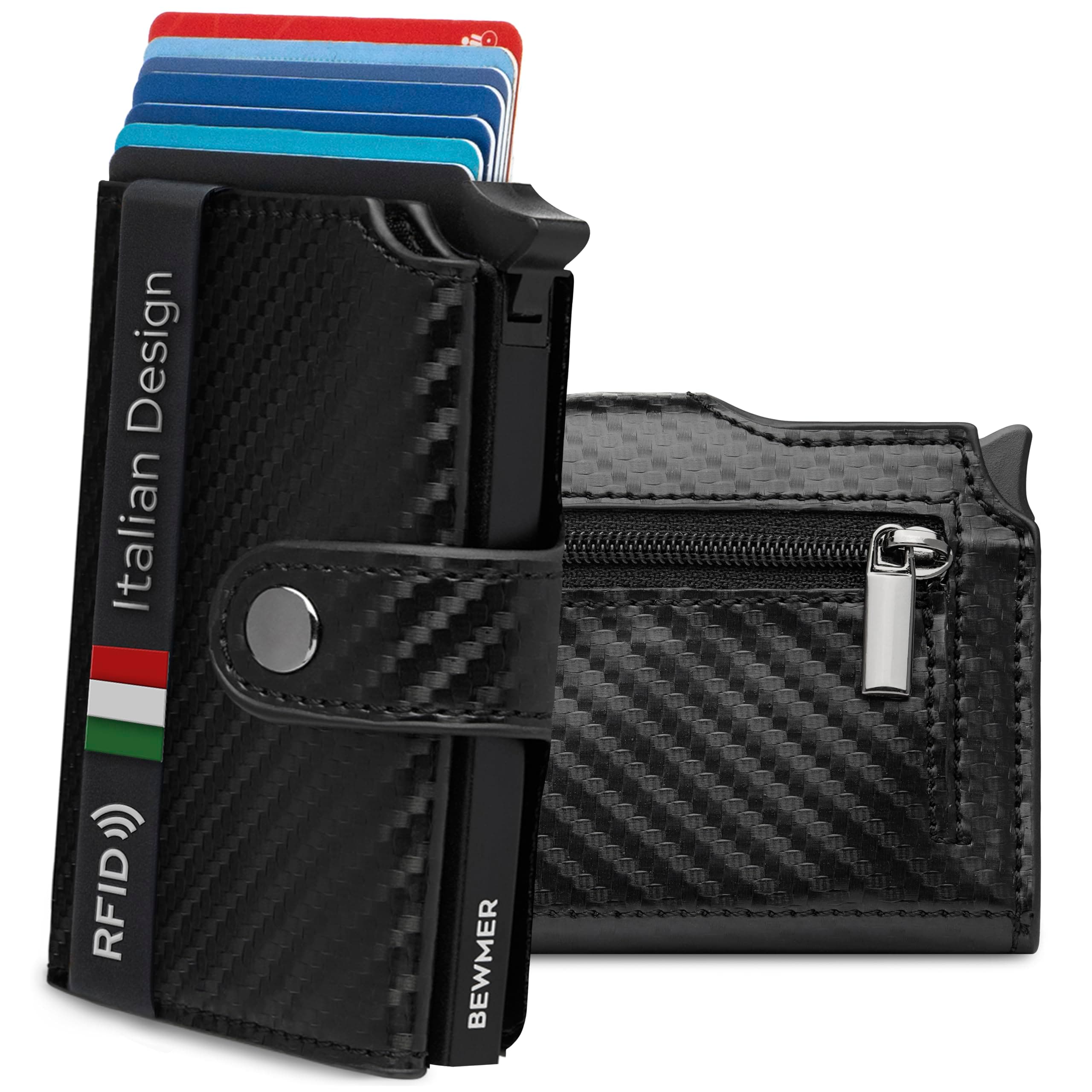 BEWMER v2 Portafoglio Uomo Slim In Similpelle Con Protezione RFID Anticlonazione – Porta Carte Di Credito Uomo E Donna Per 9 Tessere, Con Portamonete