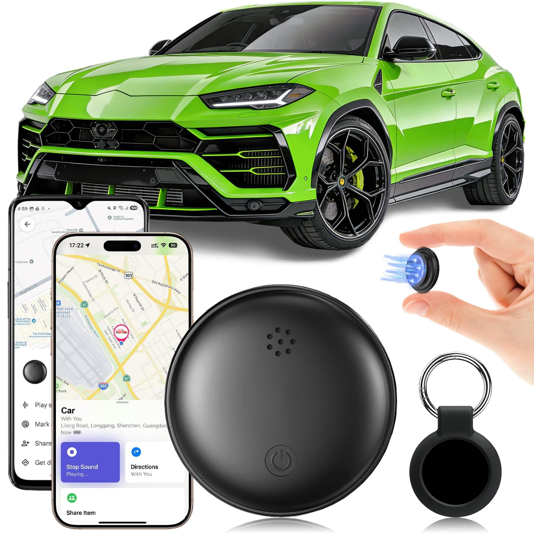 GPS Coche Localizador, Localizador GPS para Coche Compatible con iOS/Android, Imán Integrado Ultrapotente Magnético Rastreador GPS No Requiere Suscripción Seguimiento en Tiempo Real para vehículo,Moto