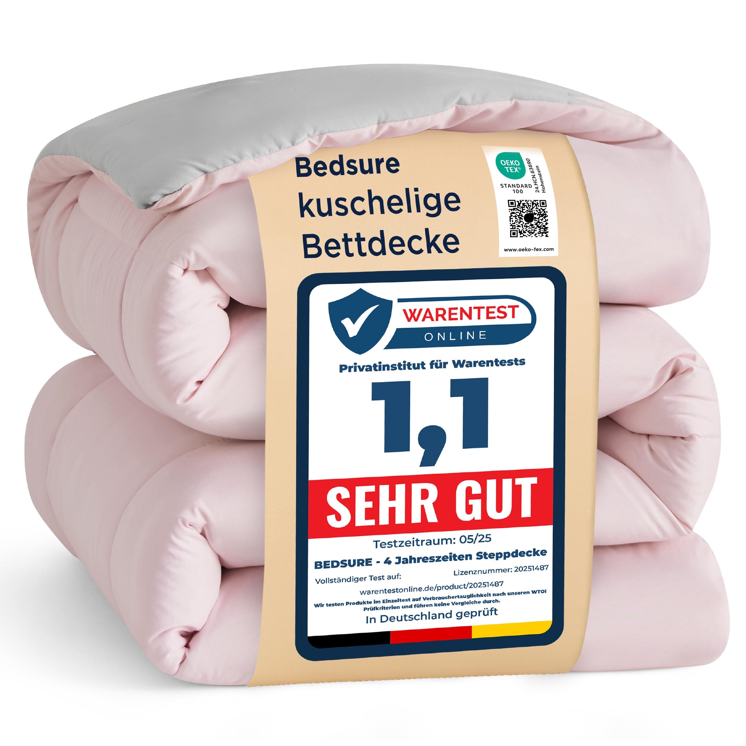 BEDSURE Bettdecke Ohne Bezug 200x200 - Bettdecke 200x200 für Allergiker, Warm & Gemütlich Ganzjahresdecke 300GSM Füllung, Waschbare Duvet für 4 Jahreszeiten, Pinkesque/Grau