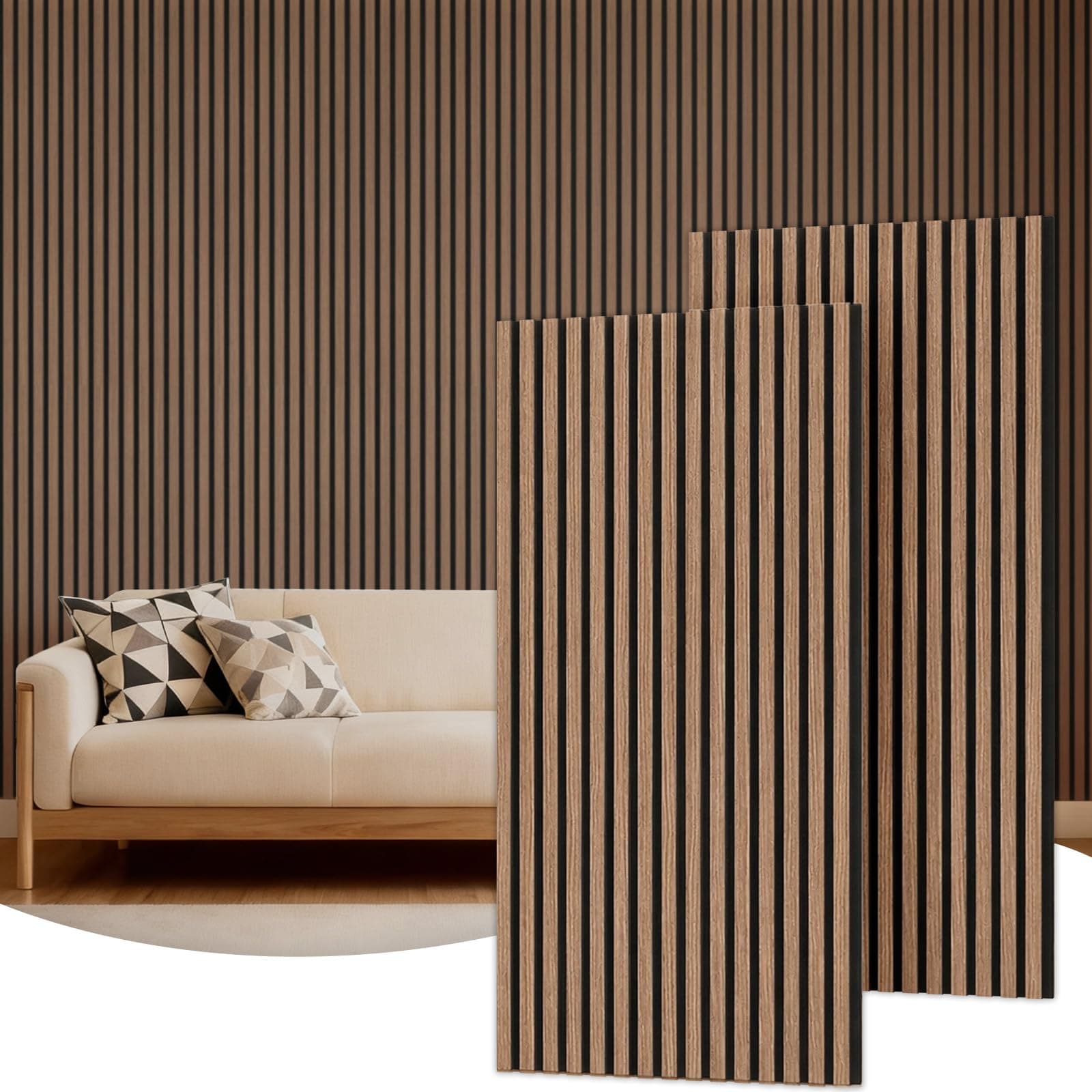 TONOR Set di 2 Pannelli Fonoassorbenti Legno Impiallacciato, 120 x 60 - 1.44㎡, Pannelli Decorativi per Pareti 3D, Pannello Acustici Decorativo per Soggiorno, Ufficio, Bancone a Isola, Soffitt, Noce