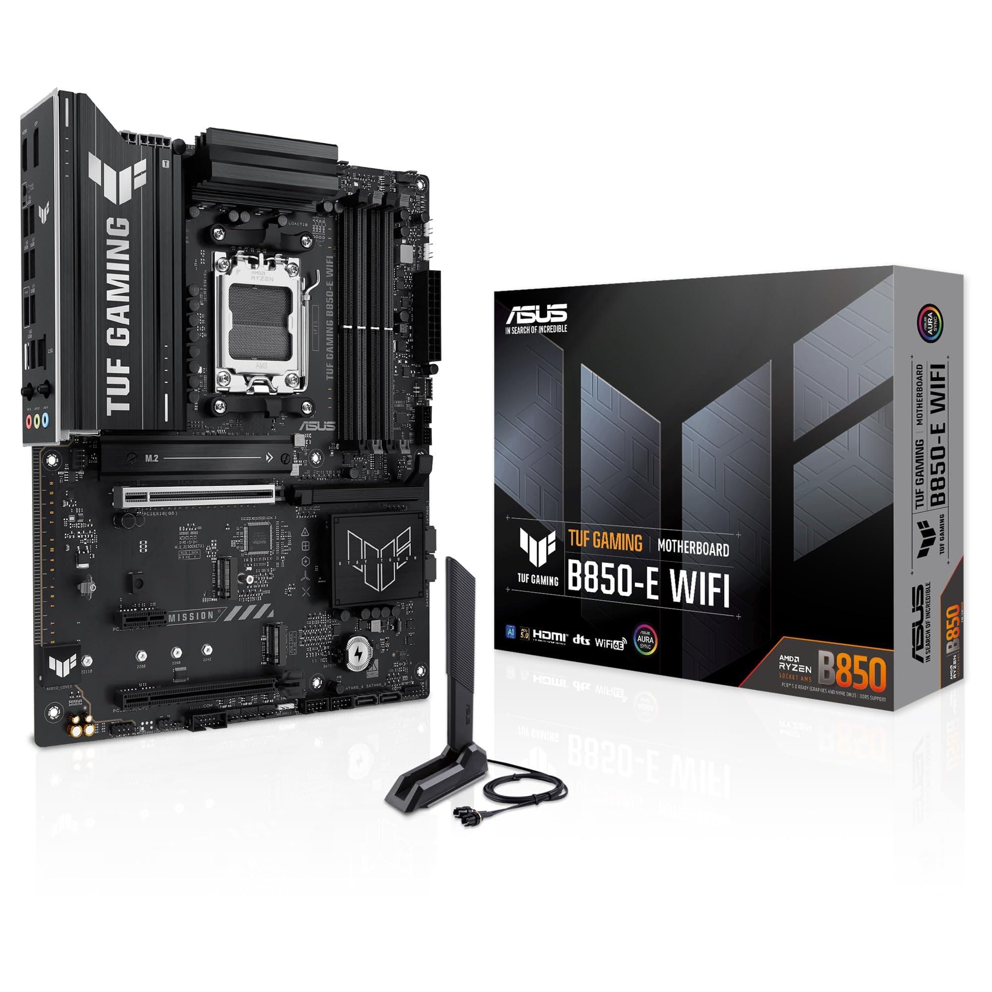 ASUS TUF Gaming B850-E WiFi - Placa Base AMD B850 ATX, 8+2+1 DrMOS, DDR5, PCIe 5.0, Ranuras M.2, Wi-Fi 6E, 2,5Gb Ethernet, DisplayPort, HDMI, USB Tipo-C, BIOS Flashback, Aura Sync