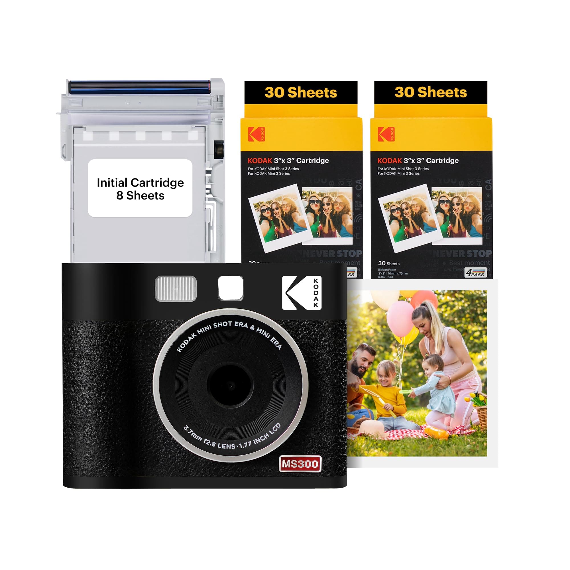 KODAK Mini Shot 3 ERA 4PASS 2-en-1 Cámara Instantánea e Impresora de Fotos (7,6x7,6cm) (Cámara + Pack con 68 Hojas (8 Hojas Iniciales + 60 Hojas), Negro)