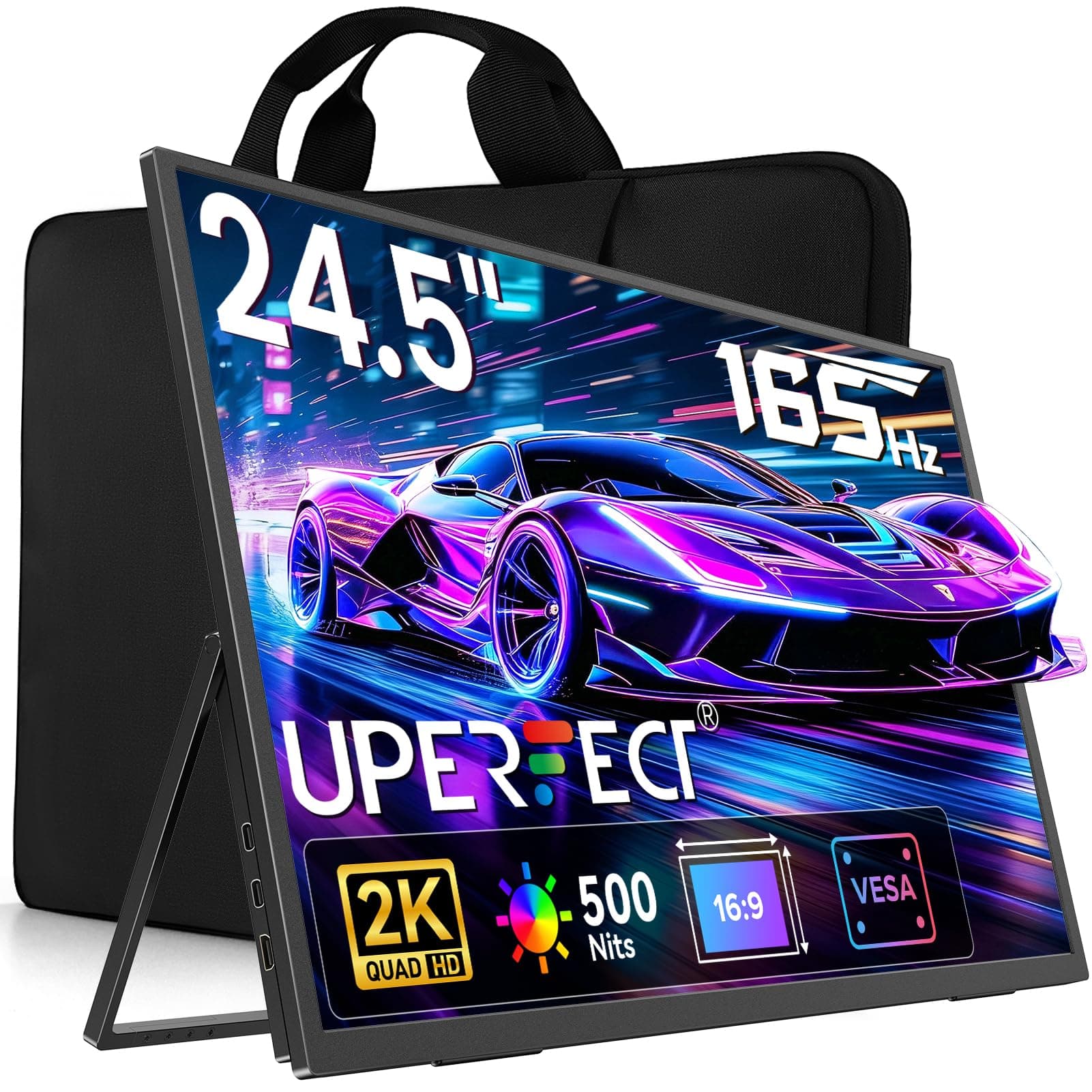 UPERFECT 24.5 Pulgadas 2K 165Hz Monitor Portátil con Screen IPS QHD de 2560 x 1440 Mini HDMI USB C para Consola de Juegos PC Laptop, Pantalla Móvil Compatible con VESA