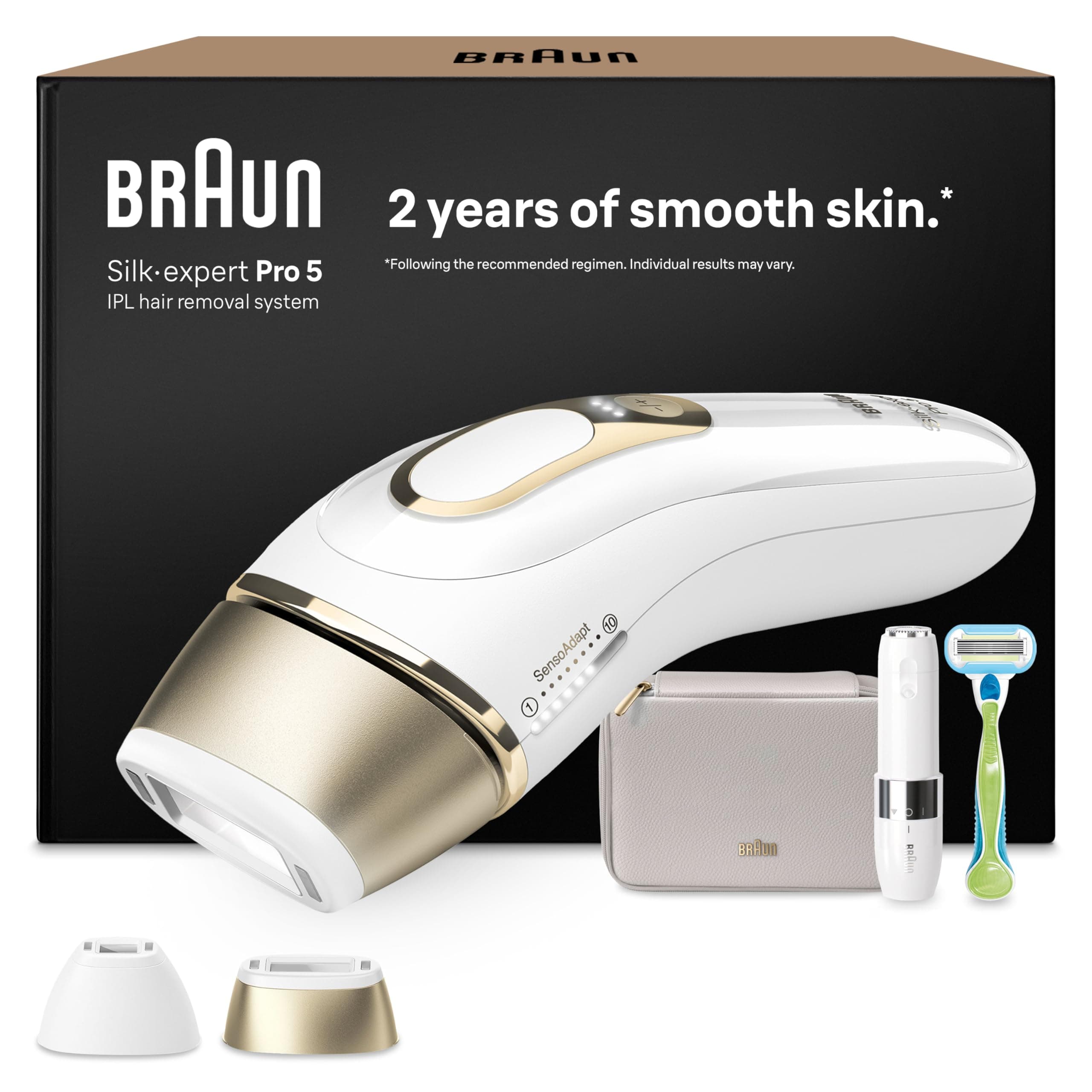 Braun Epilateur Lumiere Pulsee Silk·expert Pro 5 PL5156, Epilation Semi-Définitive, Alternative Au Laser, Mini-Rasoir Visage Et Rasoir Gillette Venus, 2 Têtes Pour Epiler Jambes, Maillot, Corps, Plus