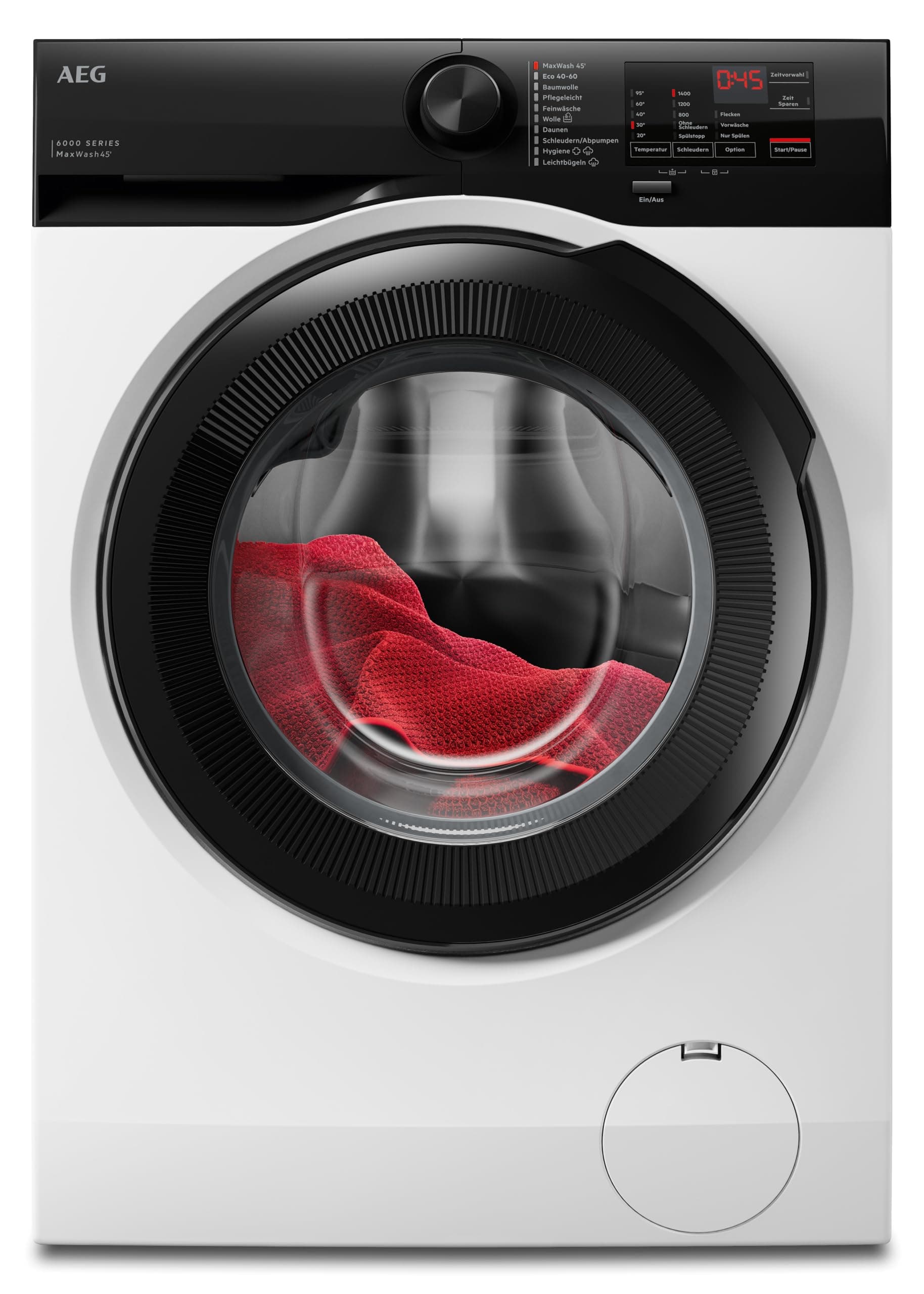 AEG AI Waschmaschine, 9 kg, Serie 6000 MaxWash - KI Waschassistent Volle Ladung in 45Min bei 30°C Sauber & Effizient, A, Hygiene-Programm mit Dampf, Nachlegefunktion, Aquastopp, 1400 U/min, LR6AMZ49FL