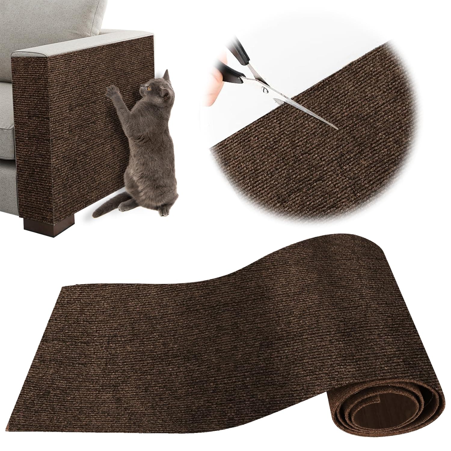Protezione Divano Graffi Gatto, Tappeto Tiragraffi per Gatti Autoadesivo 100x30cm, Riutilizzabile e Tagliabile, Ideale per Divani, Mobili e Pareti, Tiragraffi divano, Sisal e Moquette (marrone)