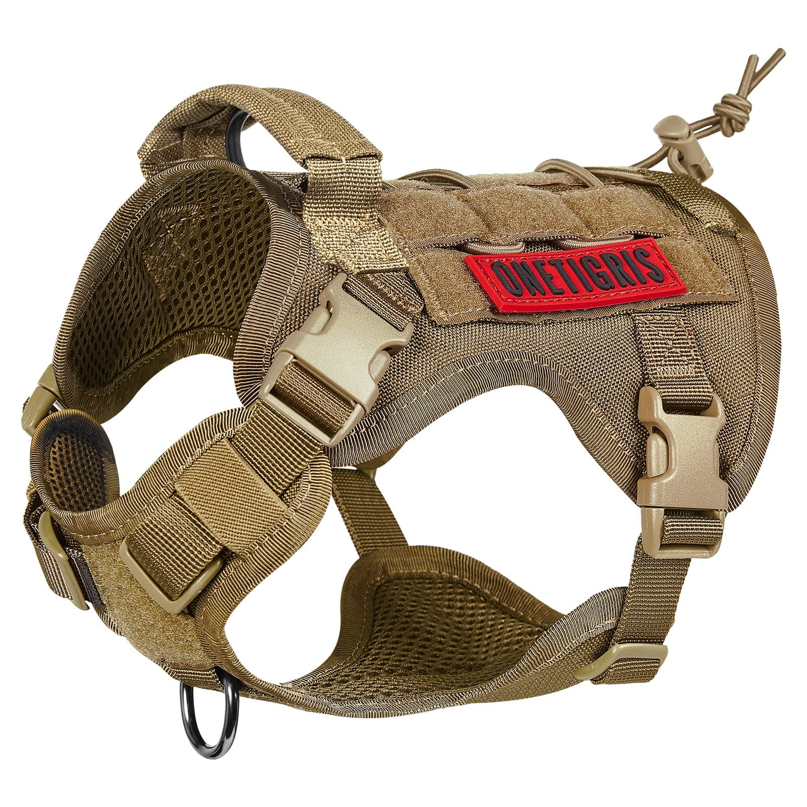 OneTigris Harnais Tactique pour Chien Molle - en Nylon 1000D - Emballage Multiple (XL, Marron)