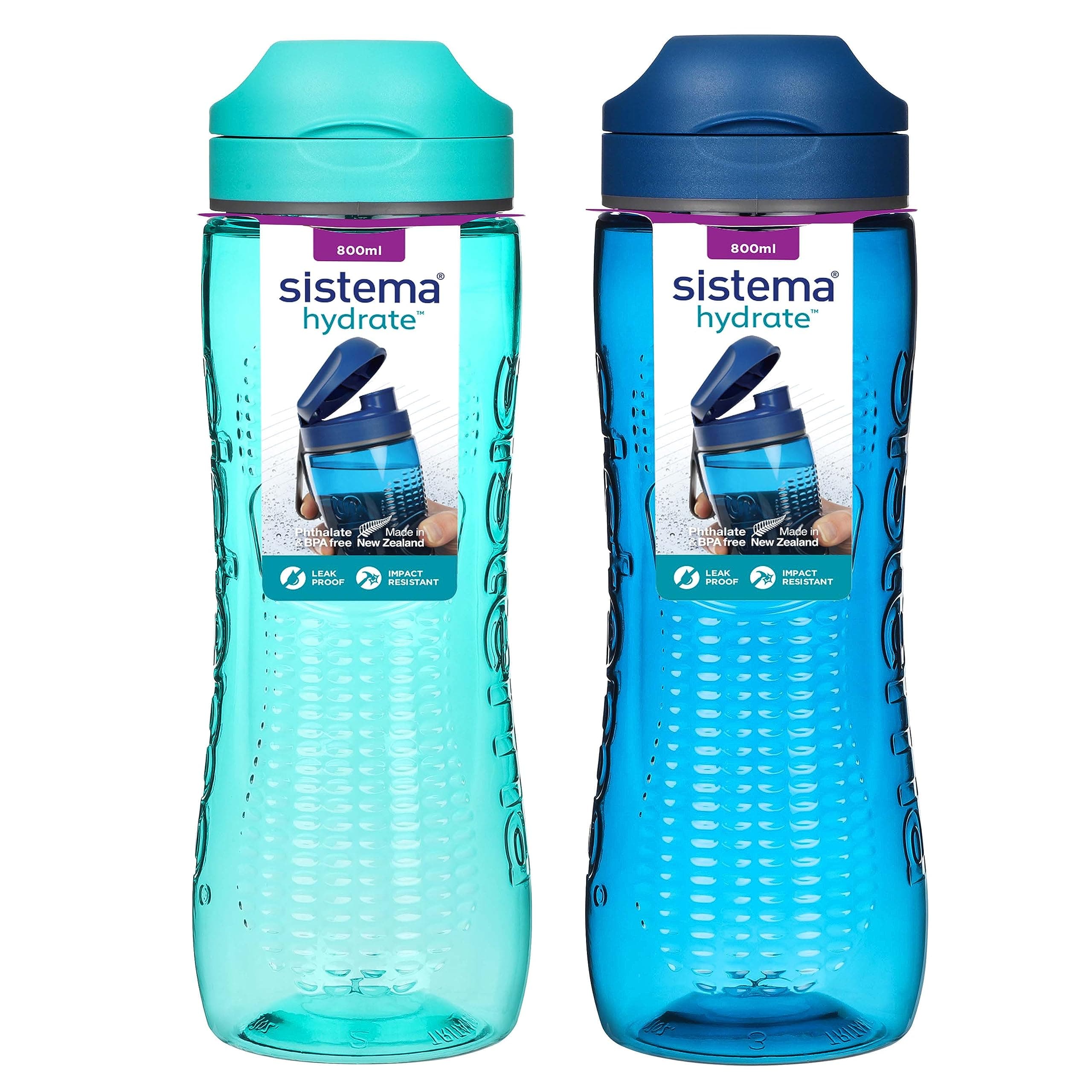 Sistema Hydrate Tritan Swift Wasserflasche | 800 ml | Auslaufsichere Wasserflasche | BPA-frei | Ocean Blue & Misty Purple | 2 Stück